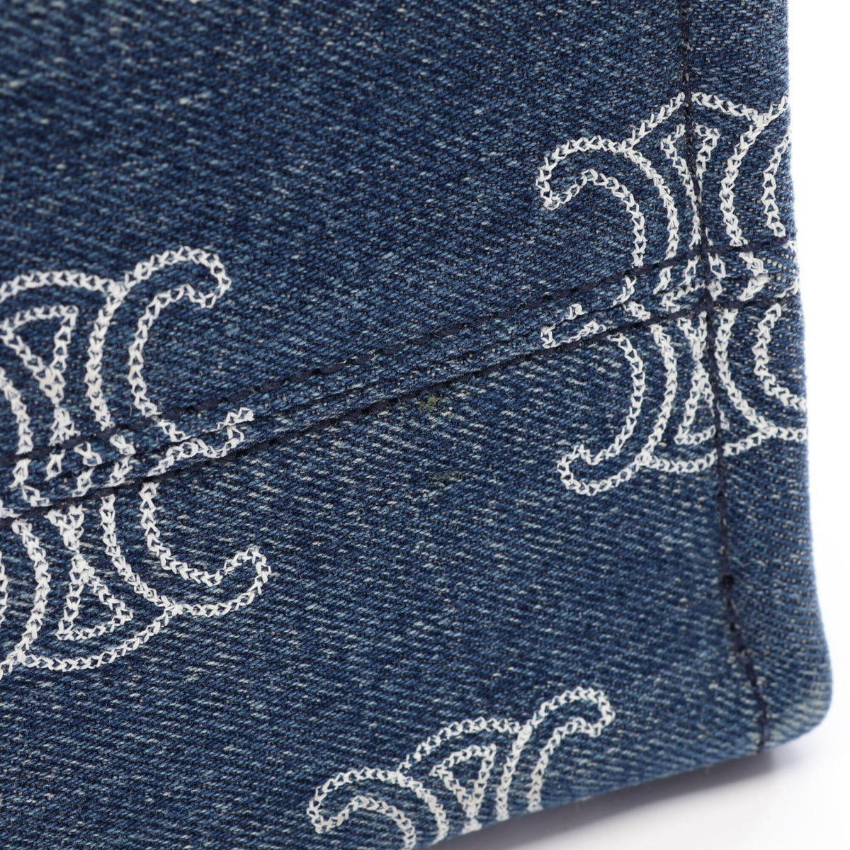 Celine Cabas Brown Navy Denim Leather Handbag Tote Bag (Pre-Owned)