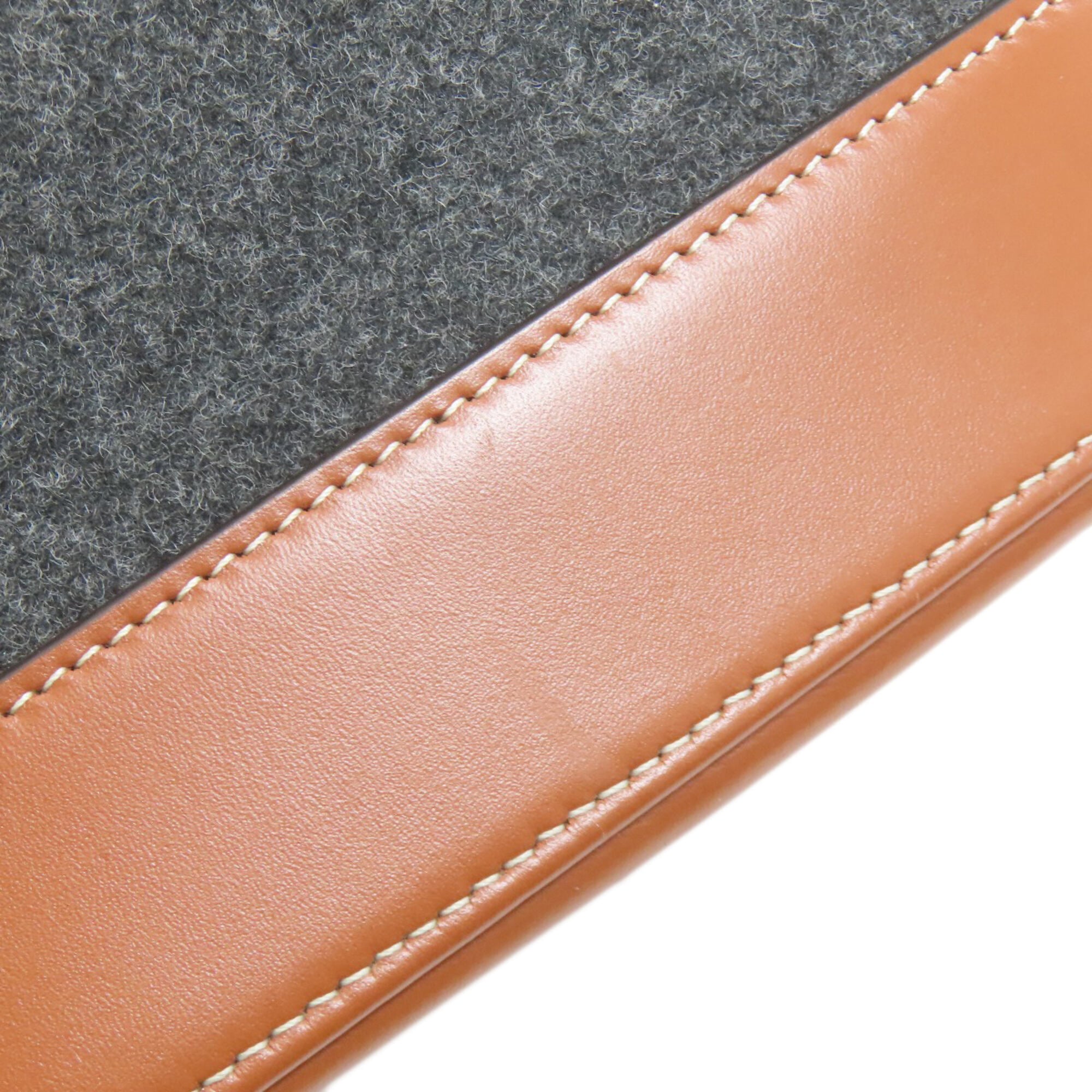 Celine Brown Gray Felt Leather Shoulder Bag (Pre-Owned)