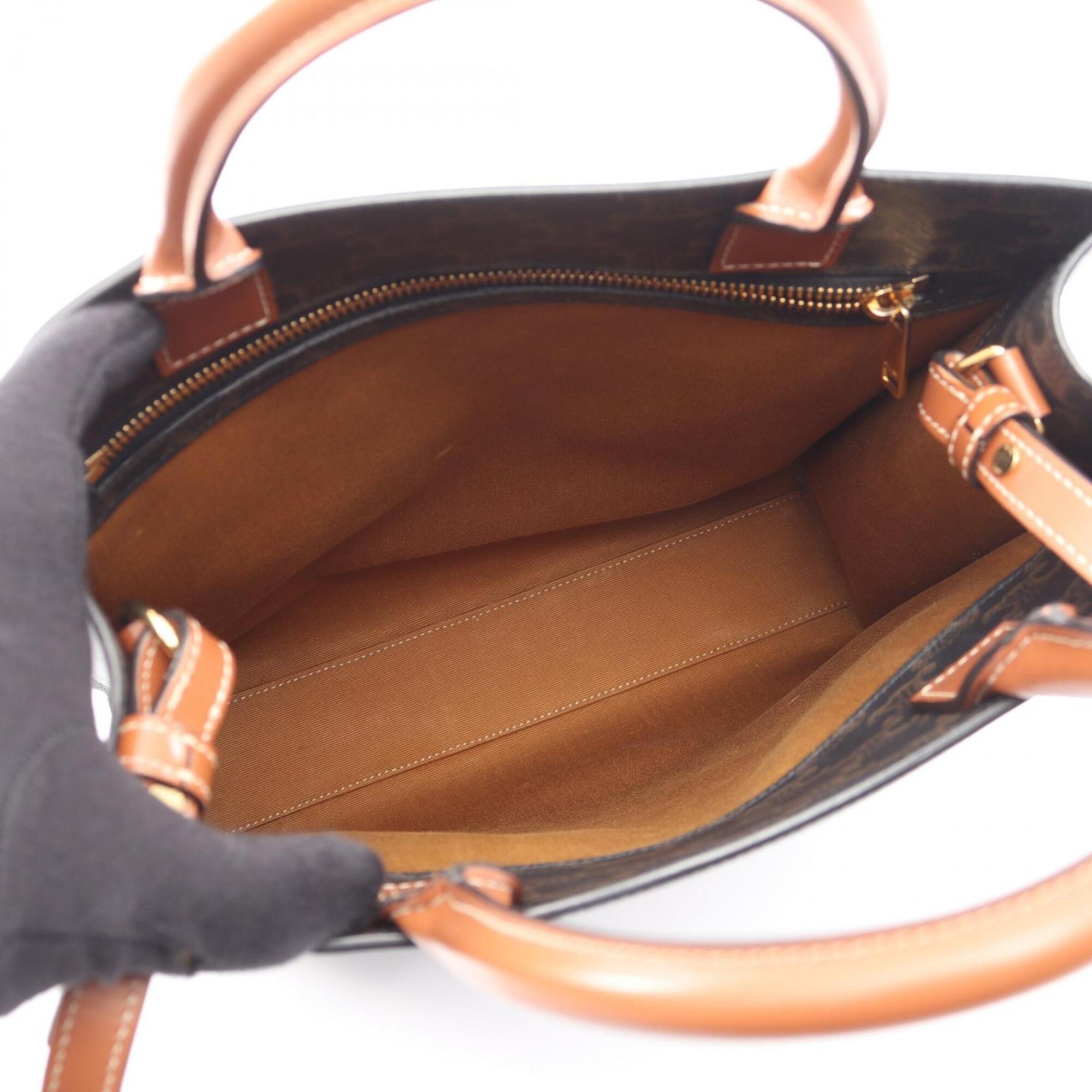 Celine Black Brown Pvc Coated Canvas Leather Tote Bag (Pre-Owned)