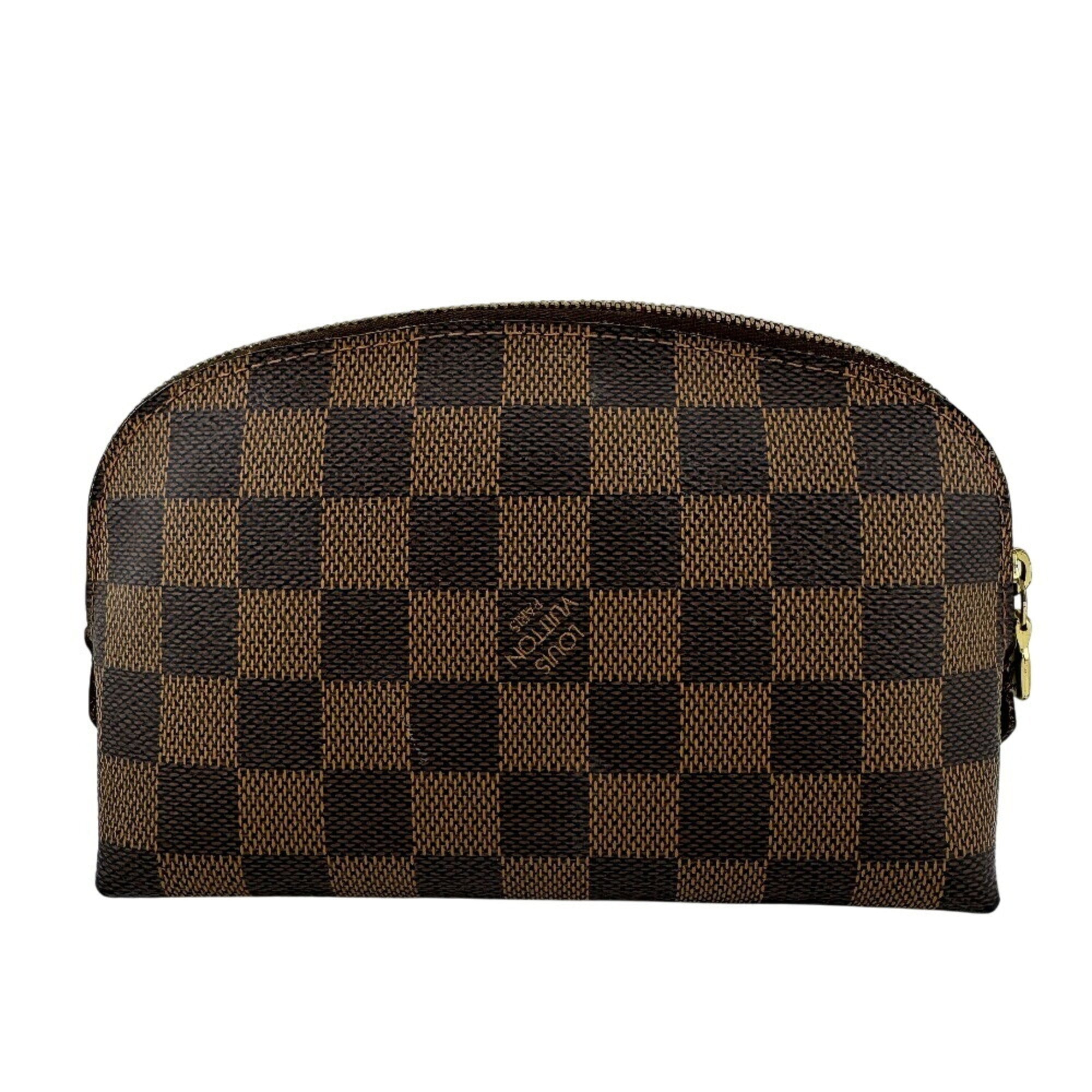 Louis Vuitton Brown Damier Canvas Red Color Leather Pouch (Pre-Owned)