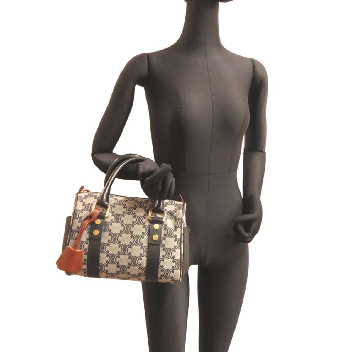 Celine Black Gray Leather Jacquard Boston Bag (Pre-Owned)