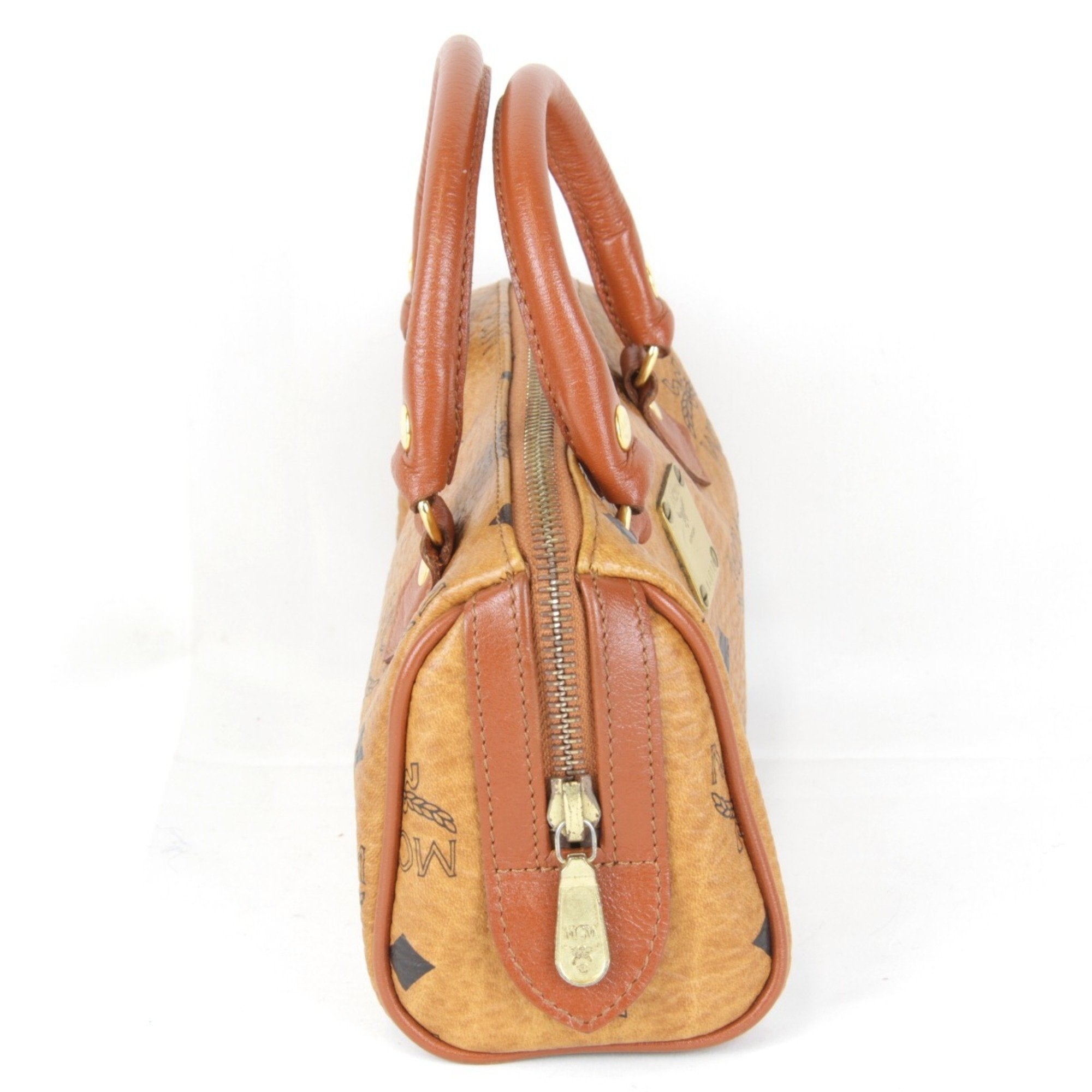 Mcm Visetos Brown Leather Boston Bag (Pre-Owned)