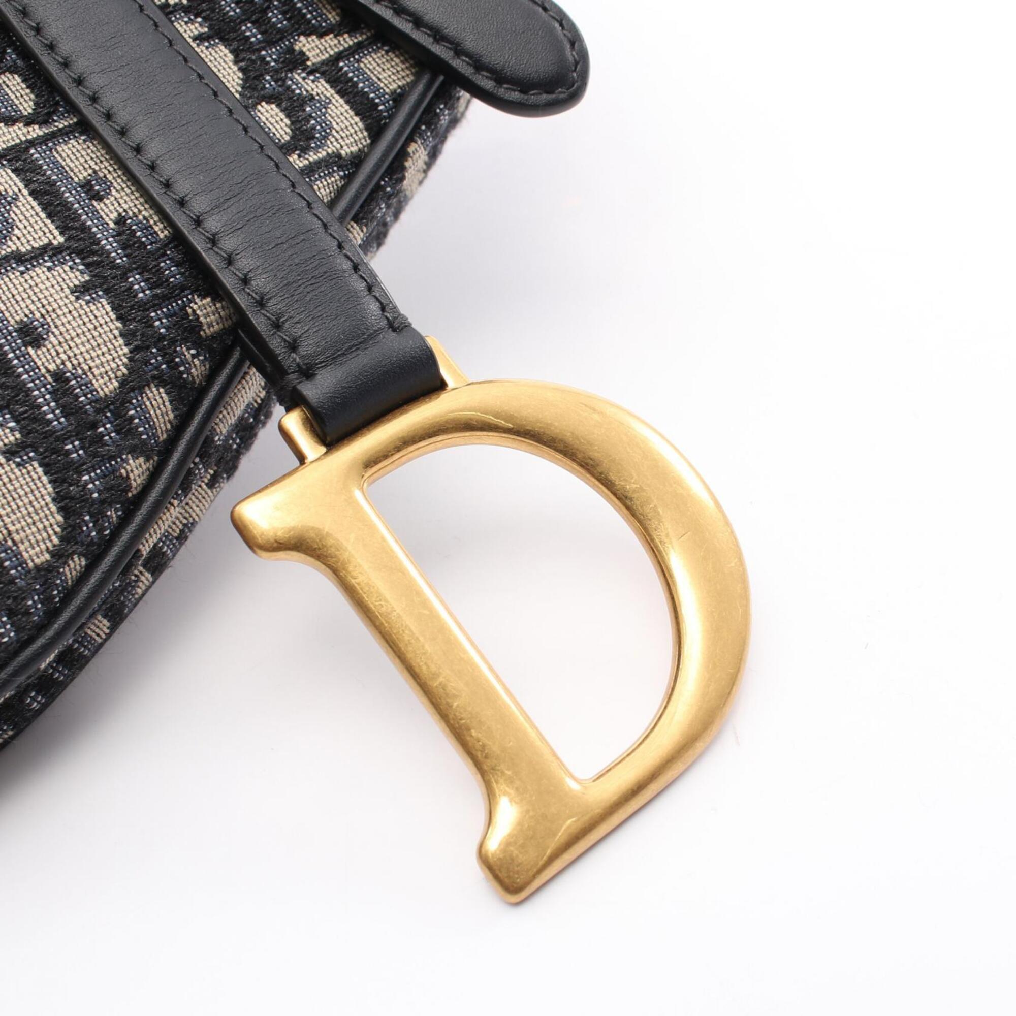 Christian Dior Beige Navy Canvas Leather Handbag Saddle Bag (Pre-Owned)