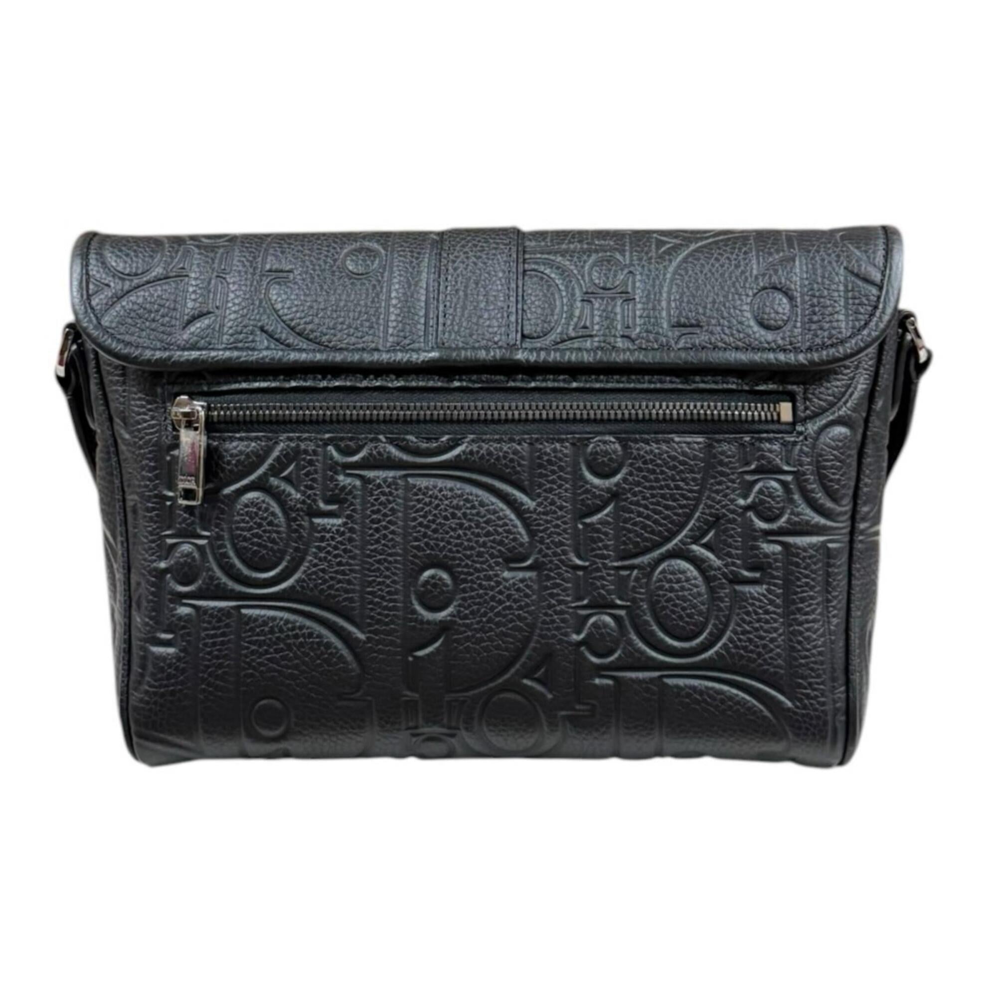 Christian Dior Black Leather Messenger Bag Shoulder Bag (Pre-Owned)