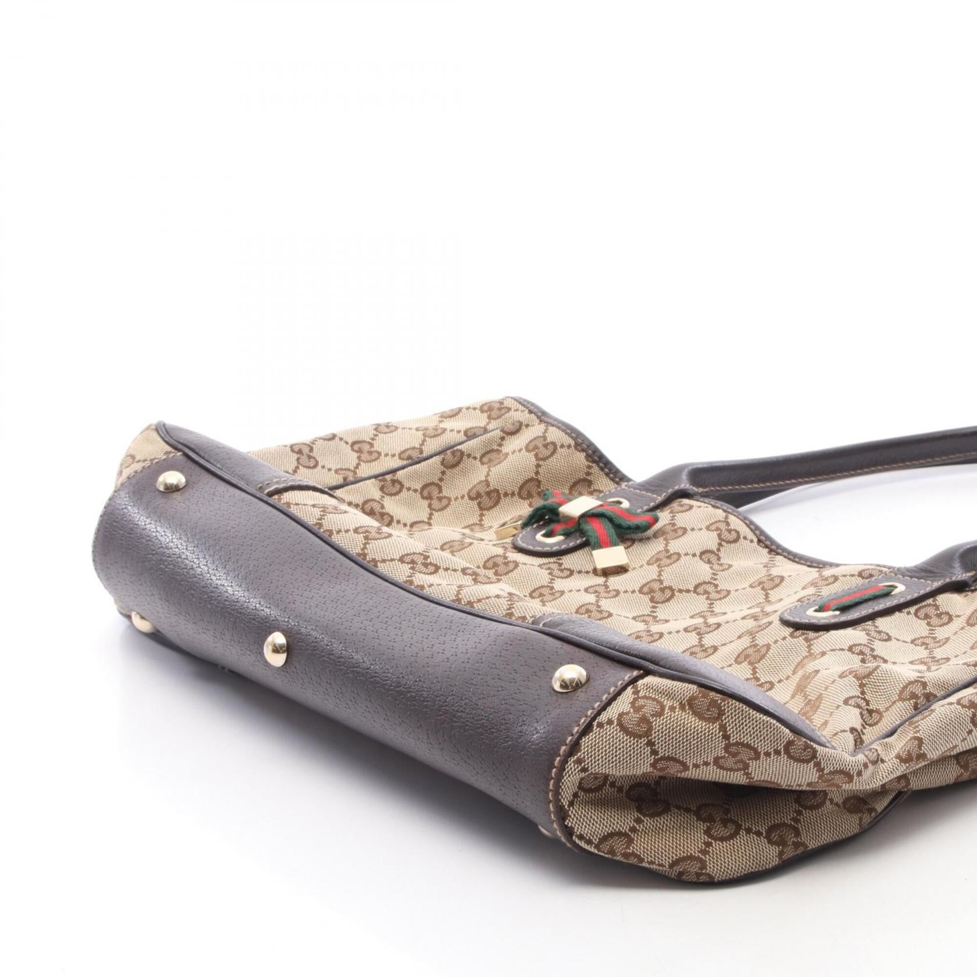 Gucci Beige Brown Canvas Leather Handbag Tote Bag (Pre-Owned)
