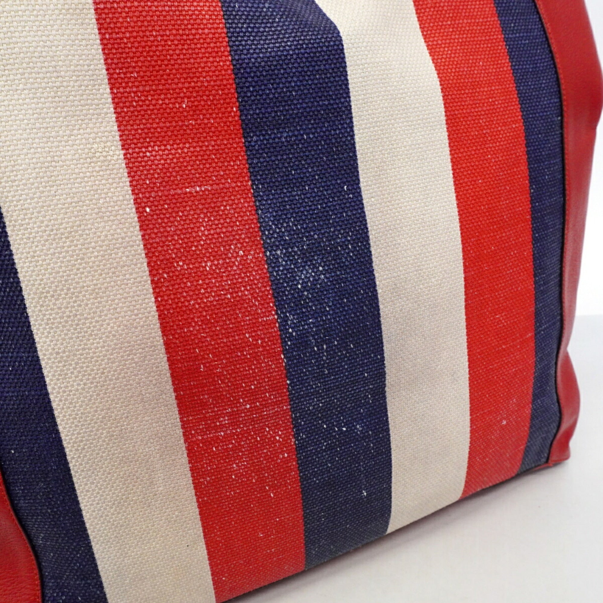 Gucci Navy Red Color Canvas Leather Tote Bag (Pre-Owned)