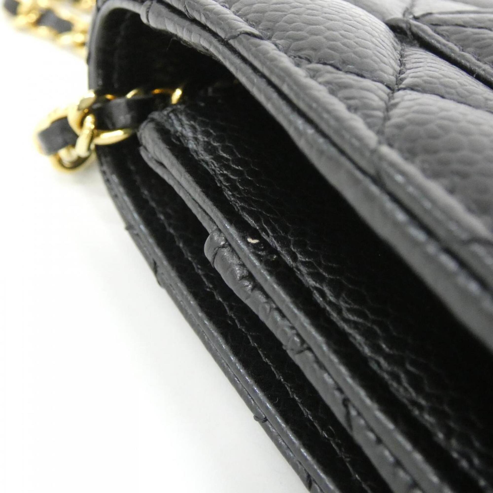 Chanel Black Grained Calfskin Chain/Shoulder Wallet (Pre-Owned)