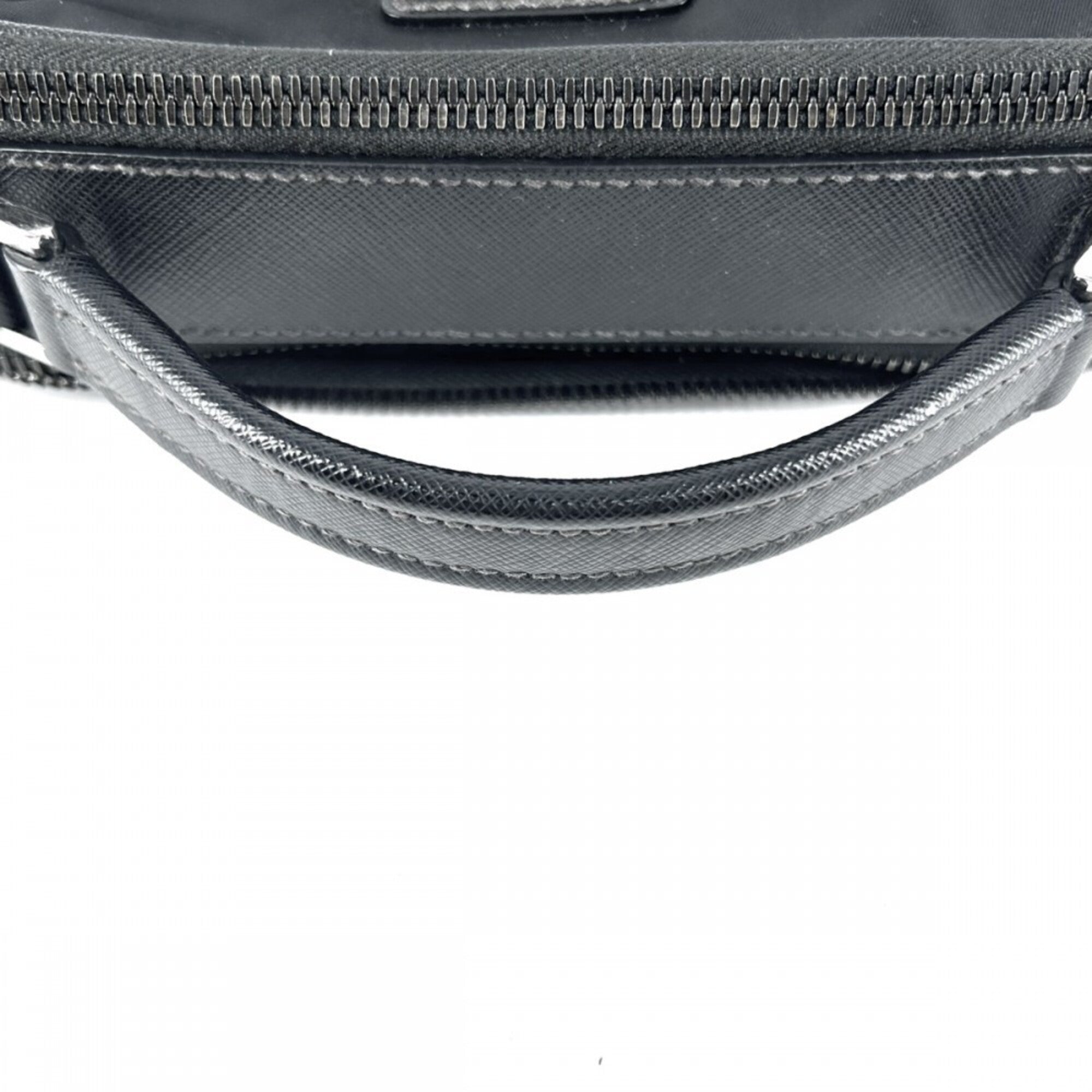 Prada Black Nylon Leather Handbag Shoulder Bag (Pre-Owned)