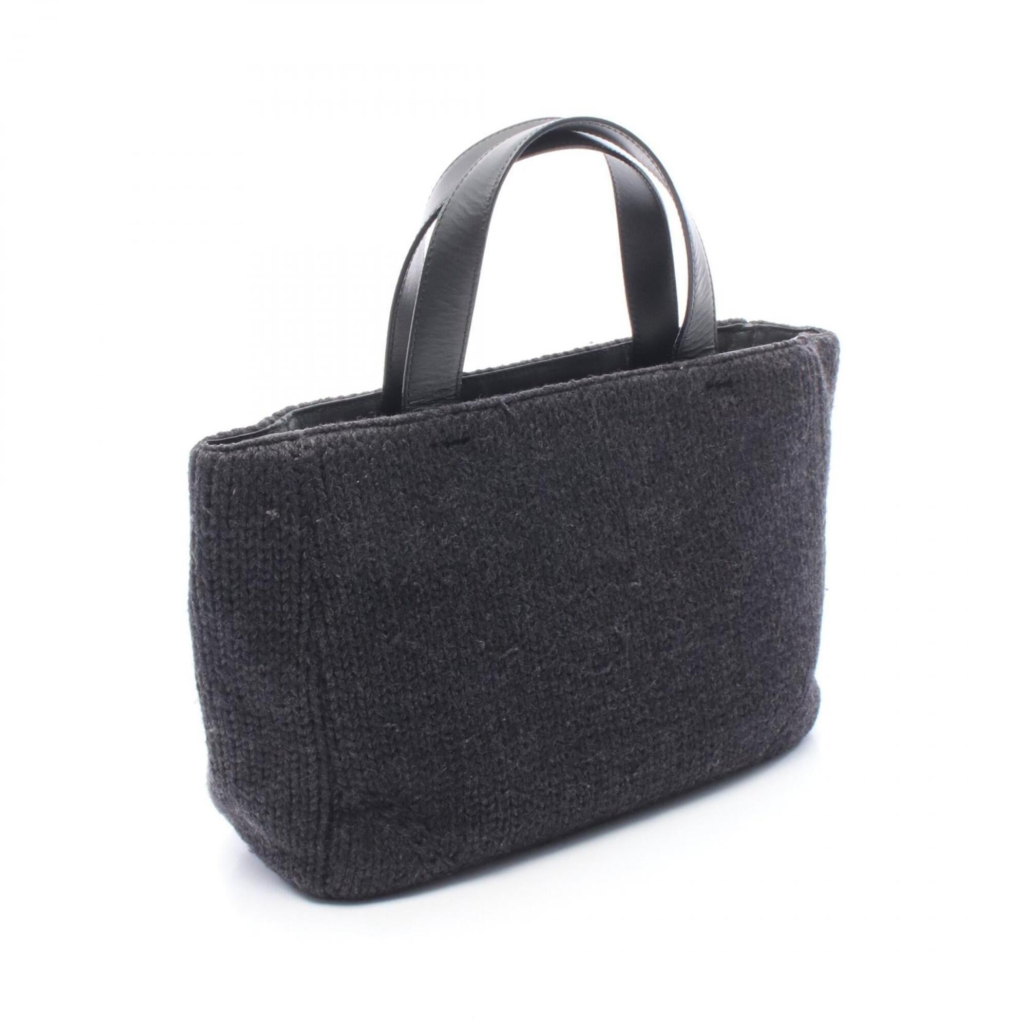 Prada Gray Leather Knit Handbag Tote Bag (Pre-Owned)