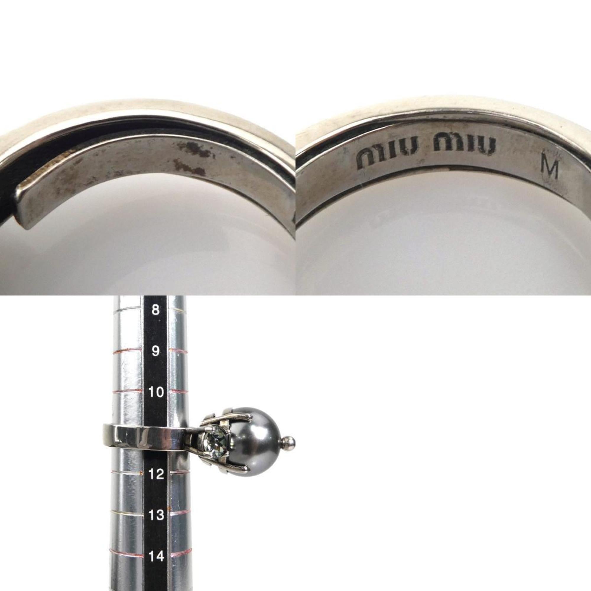 Miu Miu Silver Artificial Pearl Metal Band Ring (Pre-Owned)