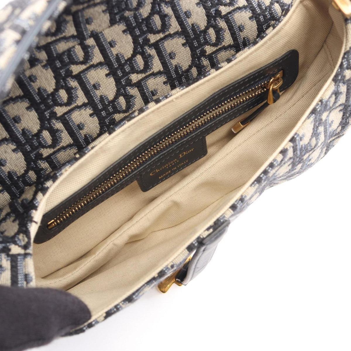 Christian Dior Beige Navy Canvas Leather Handbag Saddle Bag (Pre-Owned)