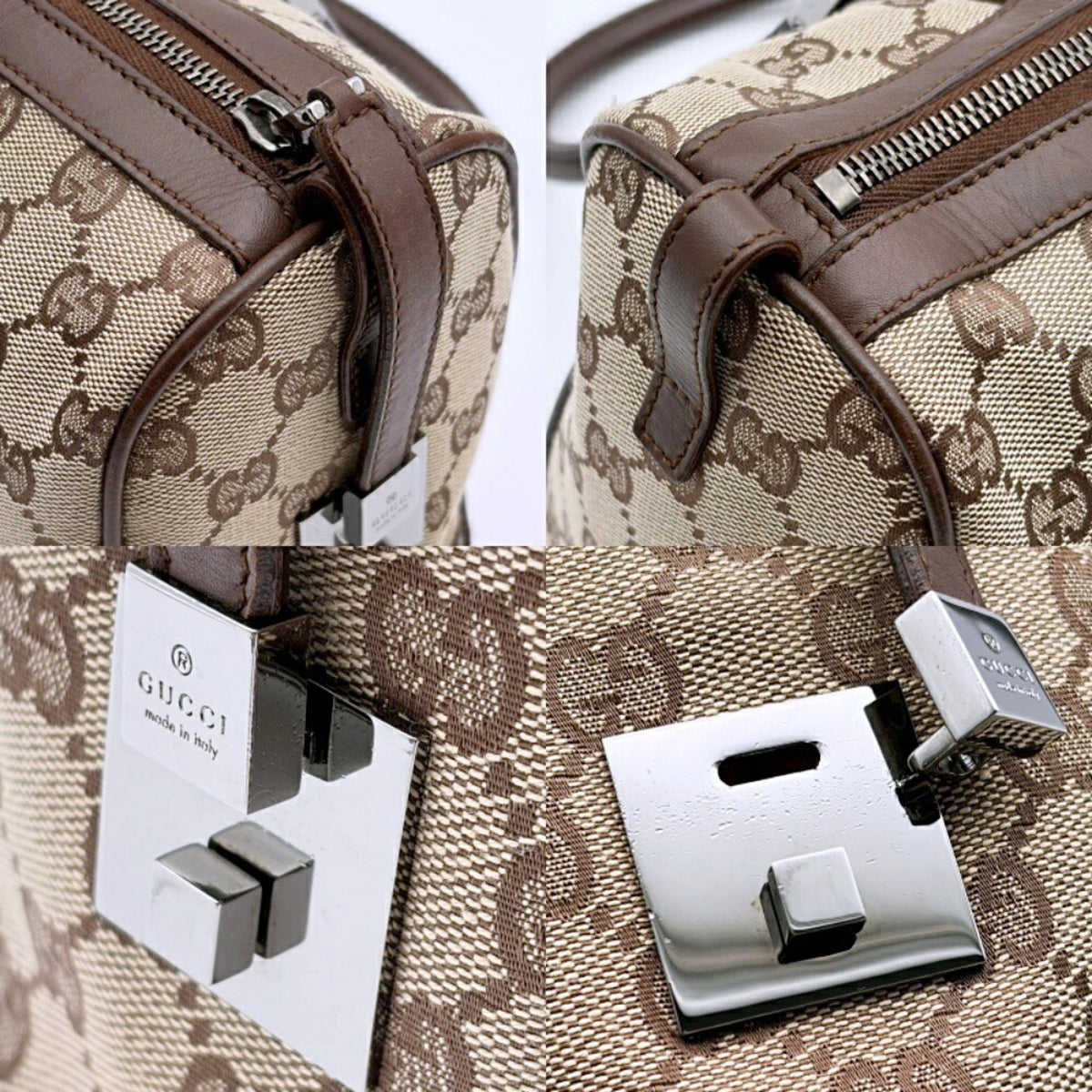 Gucci Beige Brown Gg Canvas Leather Handbag (Pre-Owned)