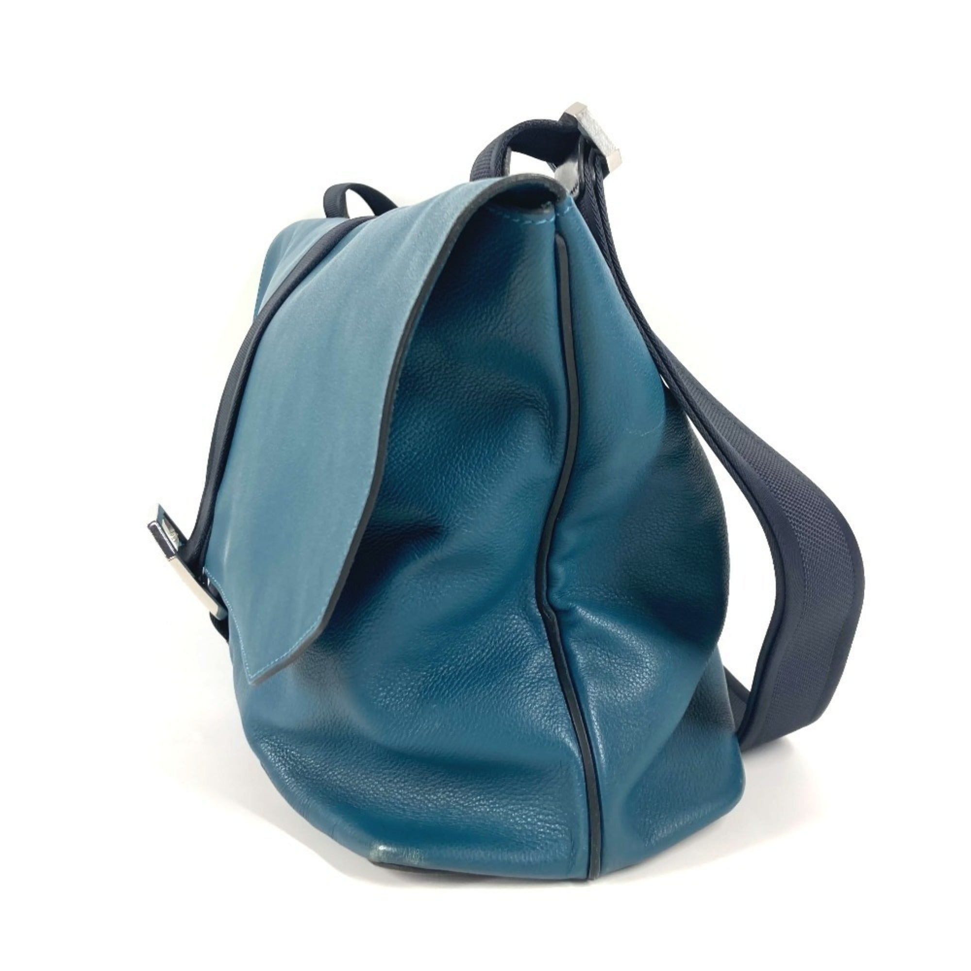 Hermes Blue Navy Leather Messenger Bag Shoulder Bag (Pre-Owned)