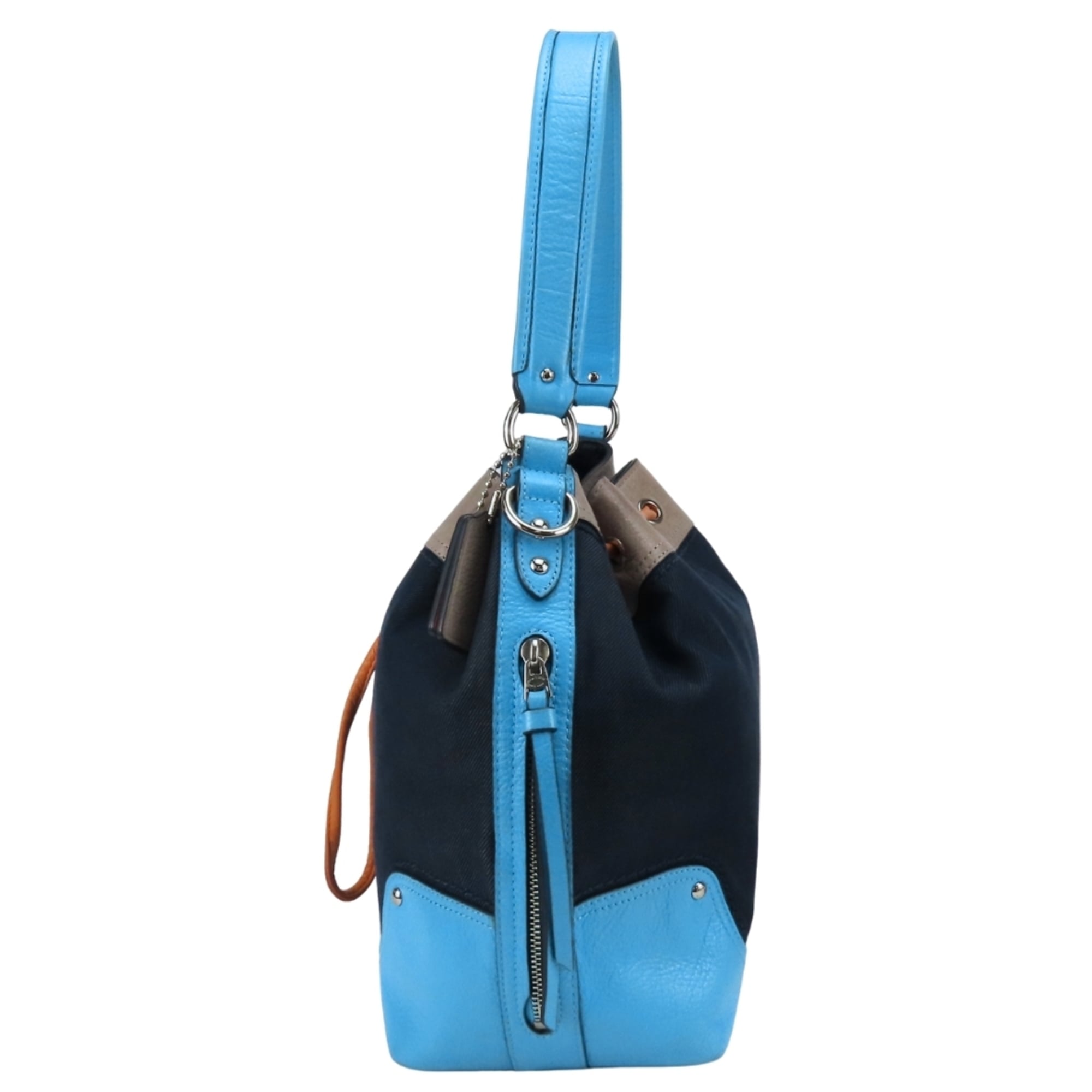 Coach Blue Grayish Orange Denim Leather Shoulder Bag (Pre-Owned)