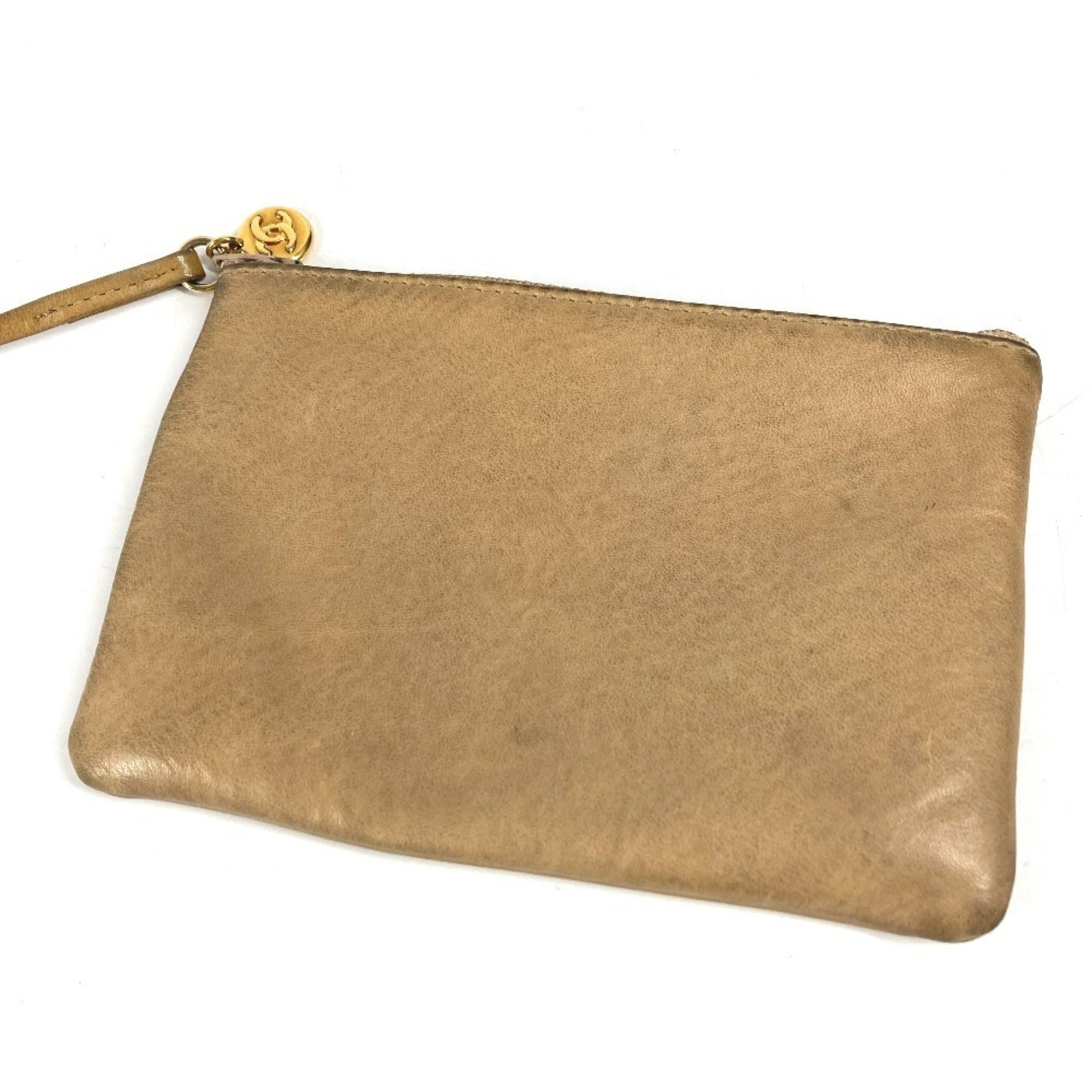Chanel Beige Leather Handbag Pouch Shoulder Bag (Pre-Owned)