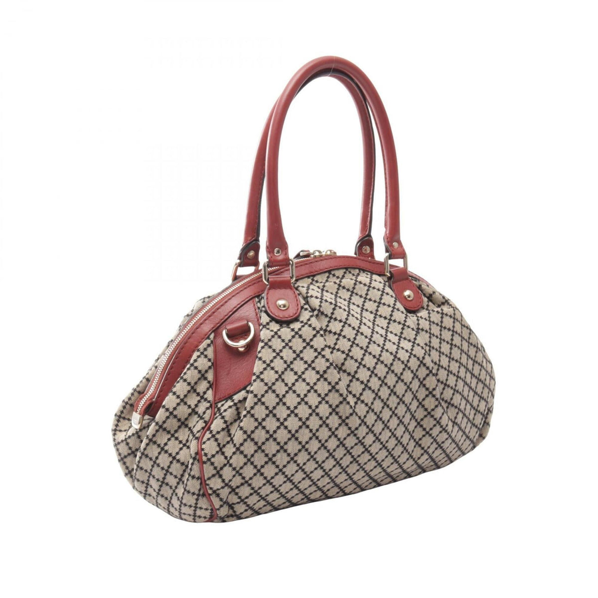 Gucci Beige Black Red Color Canvas Leather Handbag (Pre-Owned)