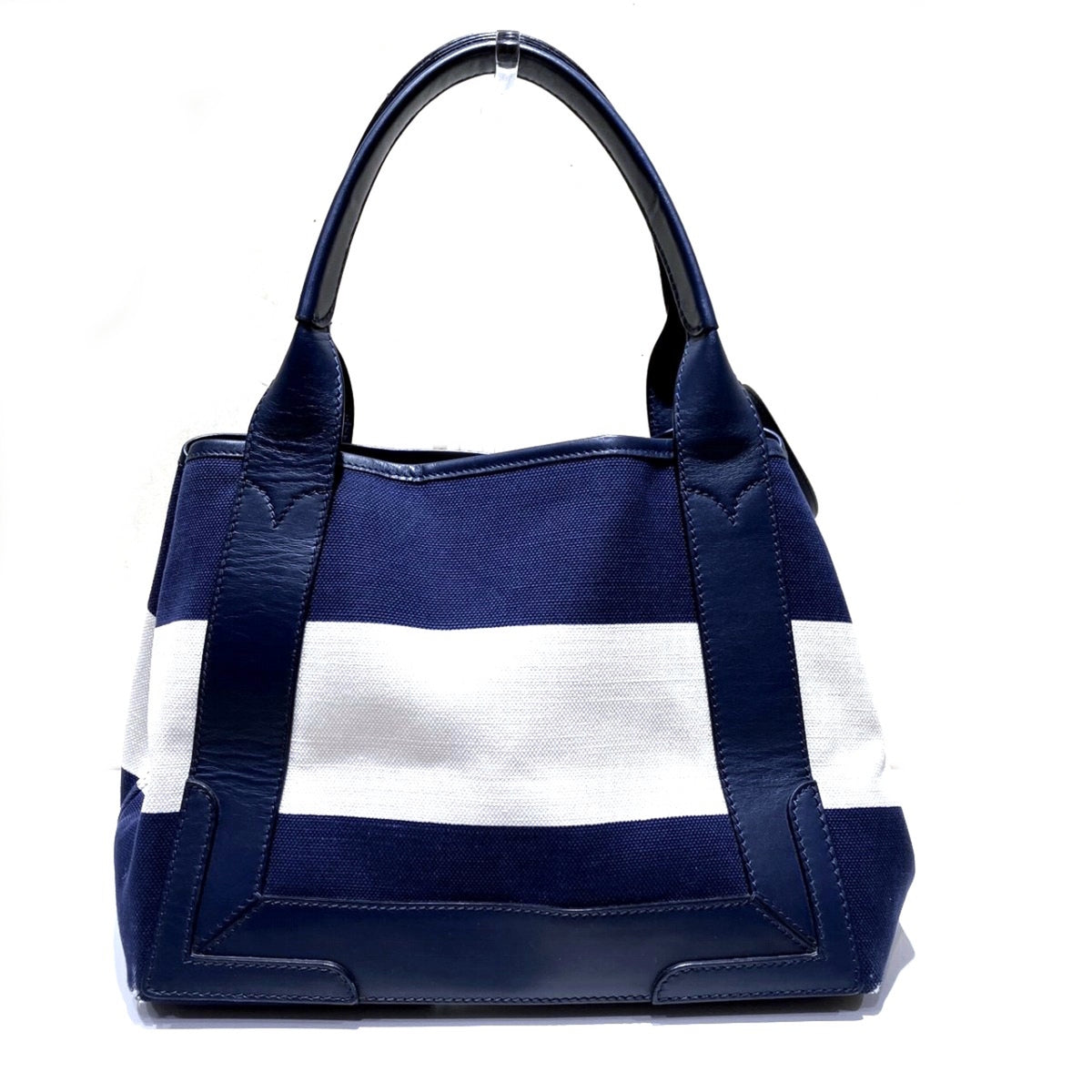 Balenciaga Navy White Canvas Leather Handbag (Pre-Owned)