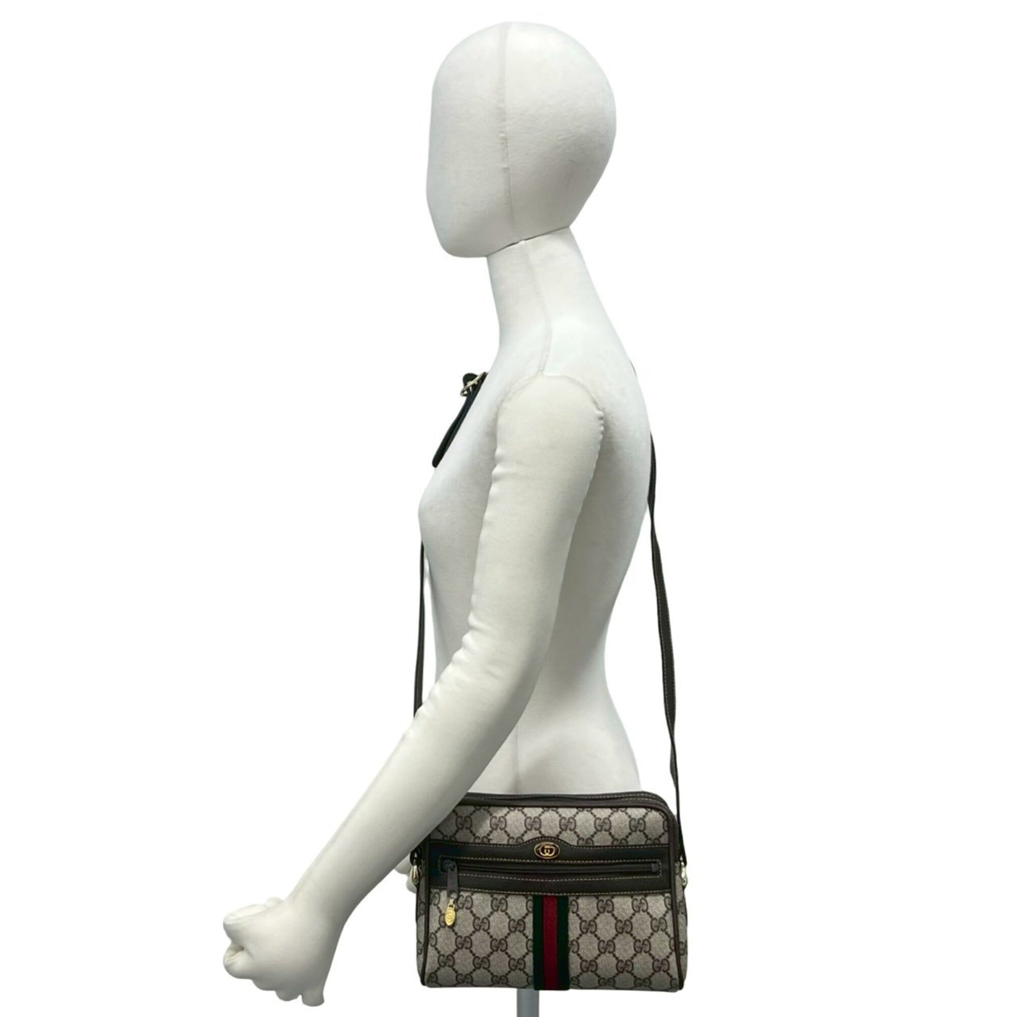 Gucci Brown Green Red Color Pvc Leather Shoulder Bag (Pre-Owned)