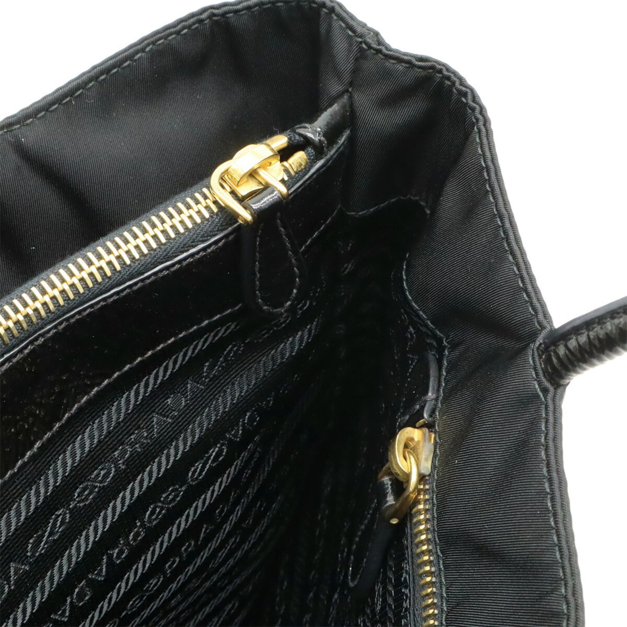 Prada Black Nero Nylon Patent Leather Shoulder Bag Tote Bag (Pre-Owned)