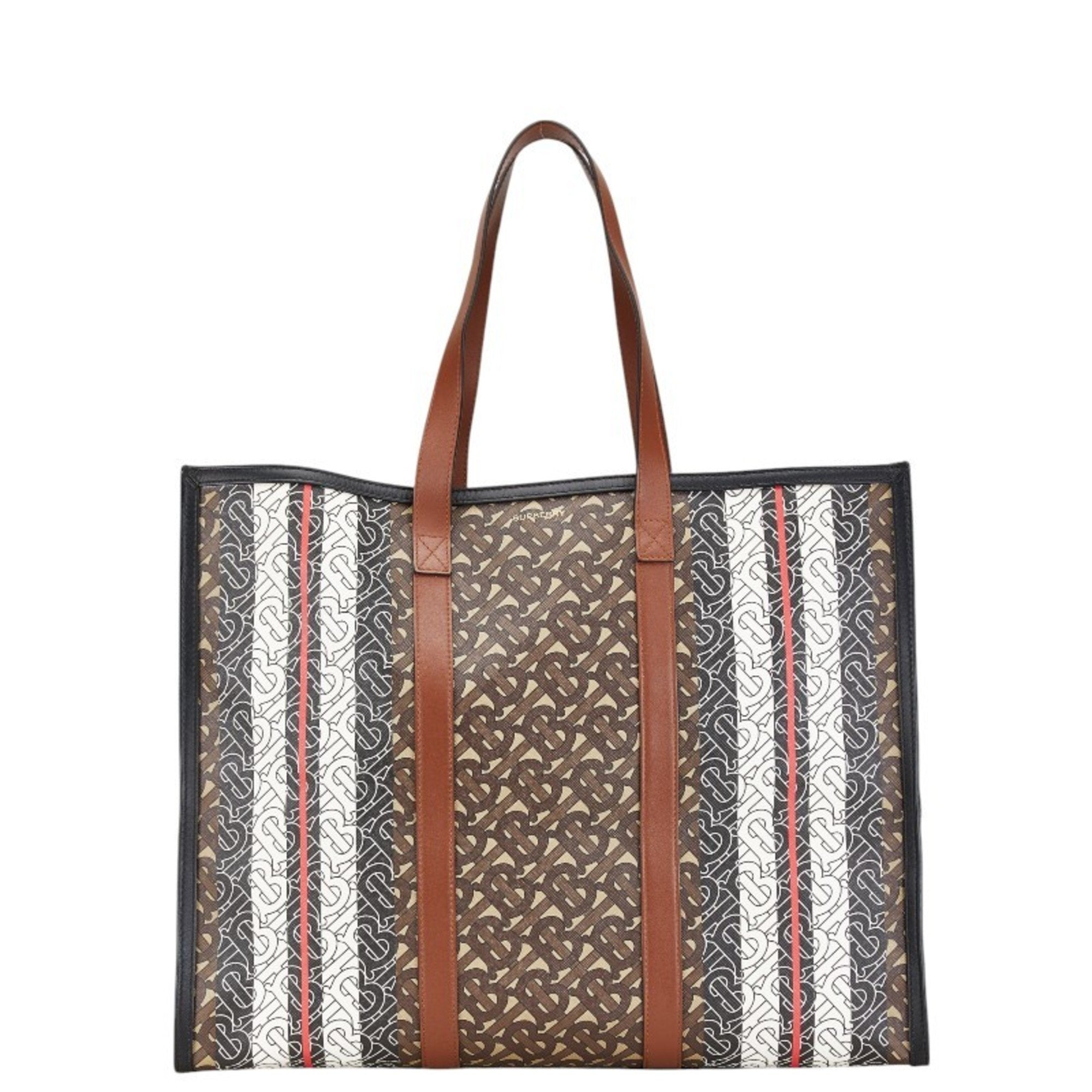 Burberry Brown Multi-Color White Pvc Leather Tote Bag (Pre-Owned)