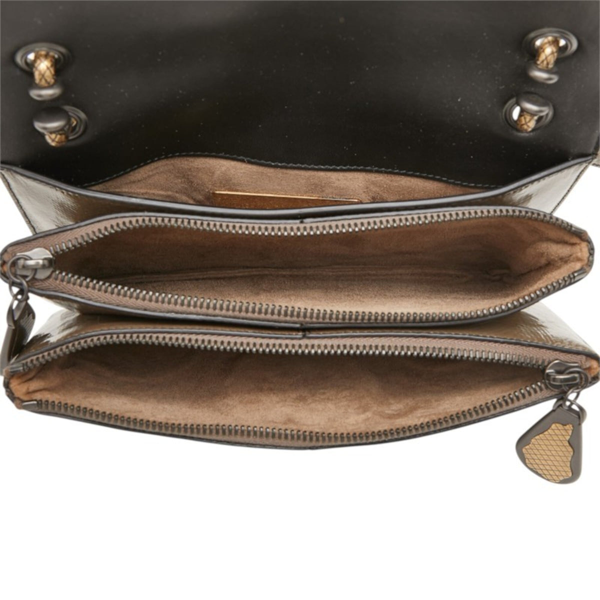 Bottega Veneta Brown Gray Patent Leather Silver 925 Leather Shoulder Bag (Pre-Owned)