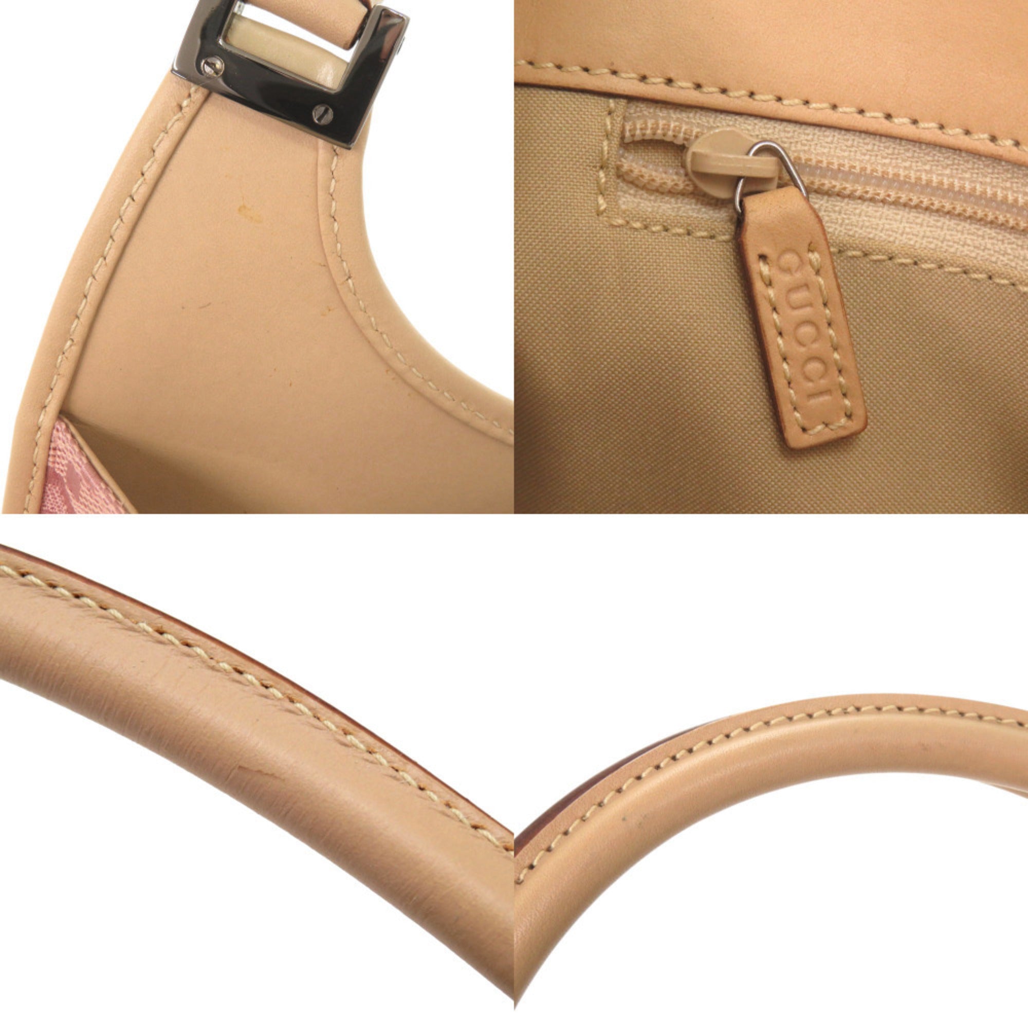 Gucci Beige Pink Gg Canvas Leather Handbag Shoulder Bag (Pre-Owned)