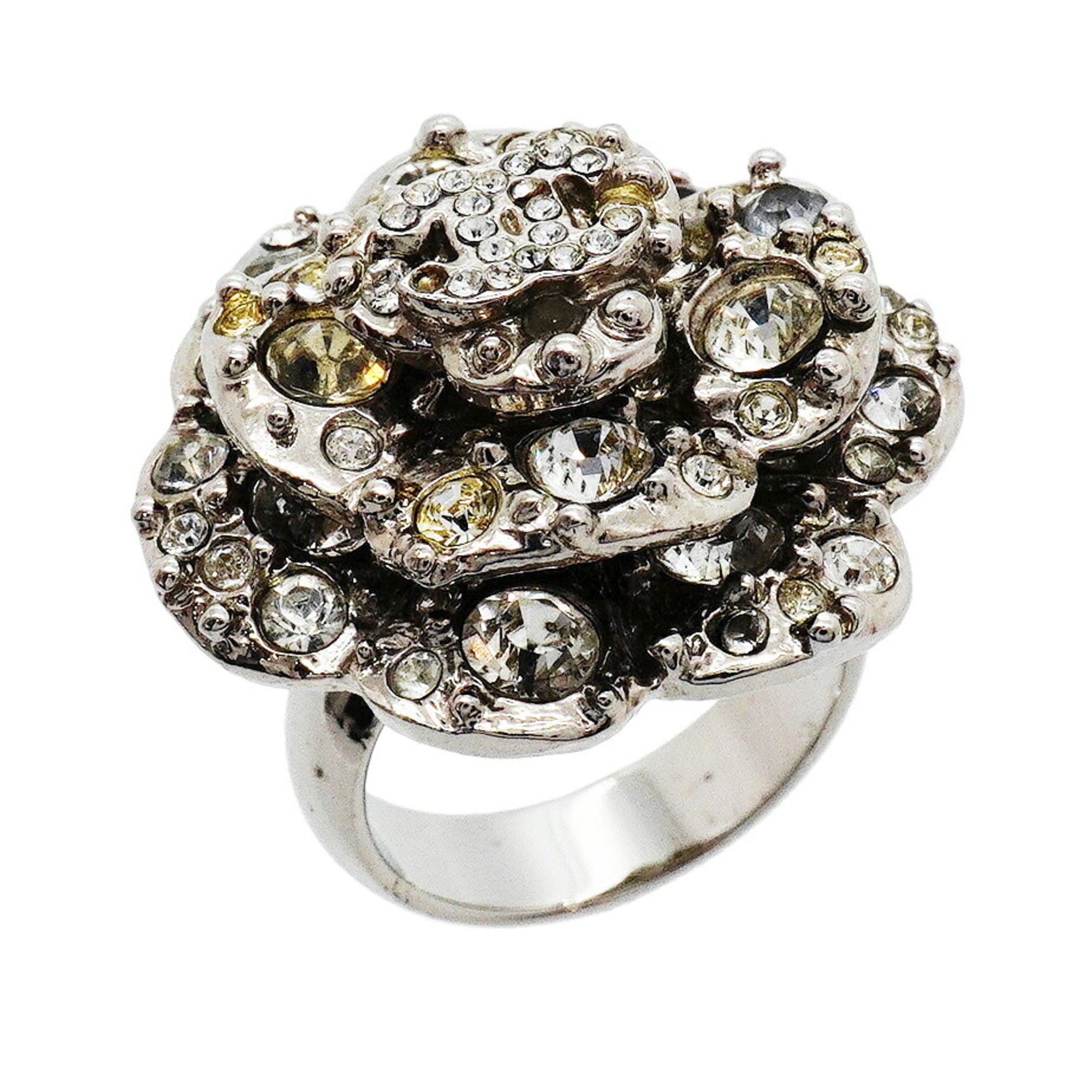Chanel Silver Metal Rhinestone Band Ring (Pre-Owned)