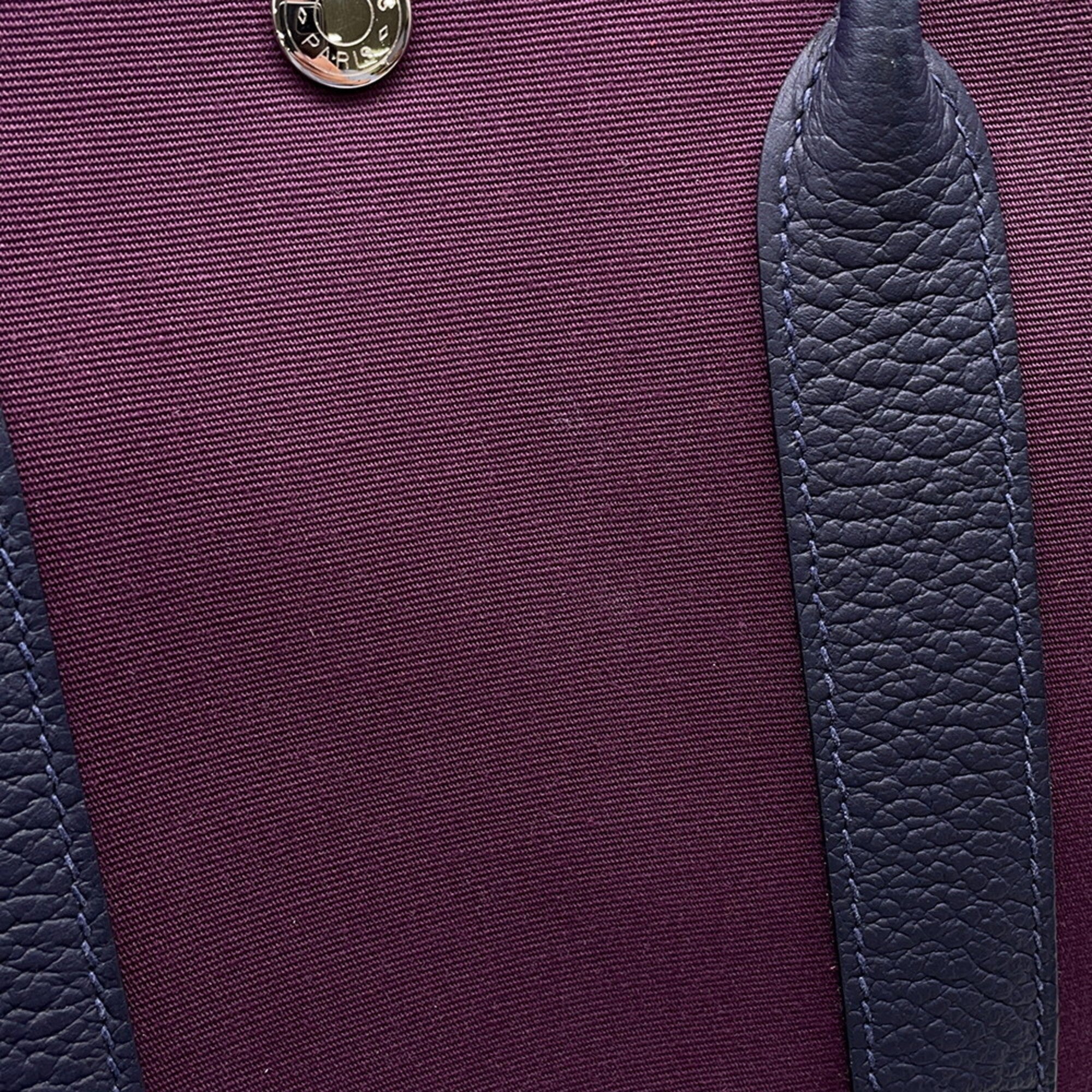 Hermes Garden Blue Nuit Cassis Toile Officier Negonda Leather Handbag Tote Bag (Pre-Owned)