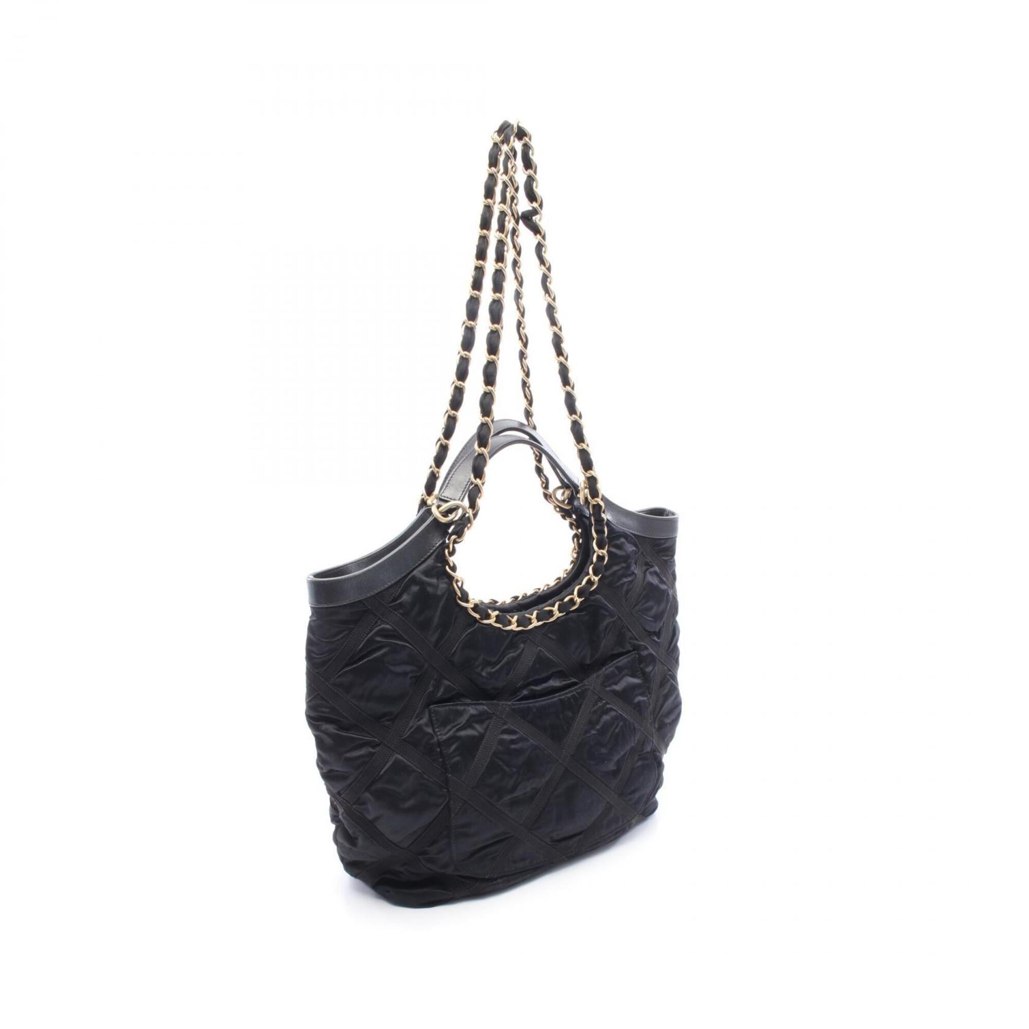 Chanel Black Fabric Leather Handbag Tote Bag (Pre-Owned)