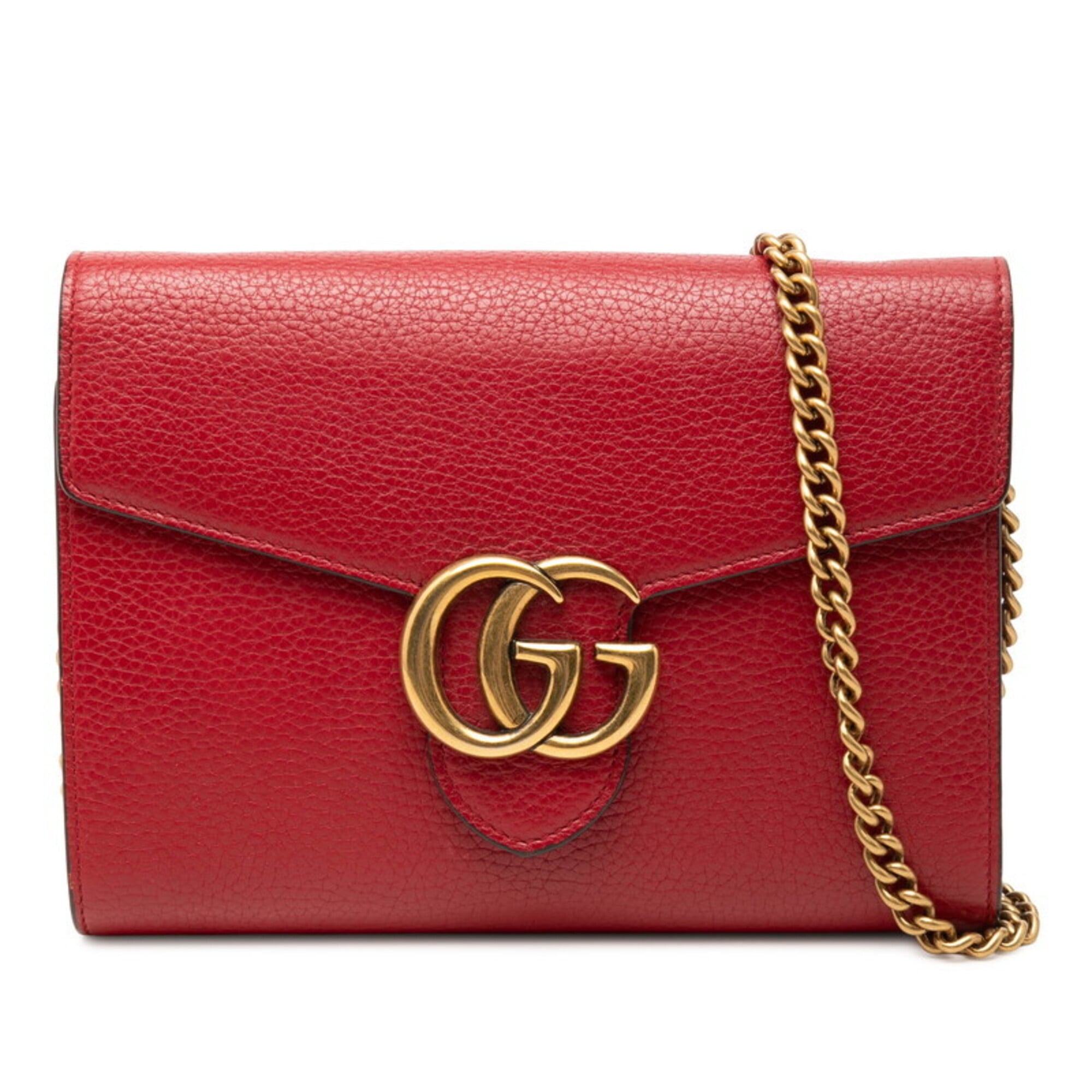 Gucci Red Color Leather Shoulder Bag (Pre-Owned)