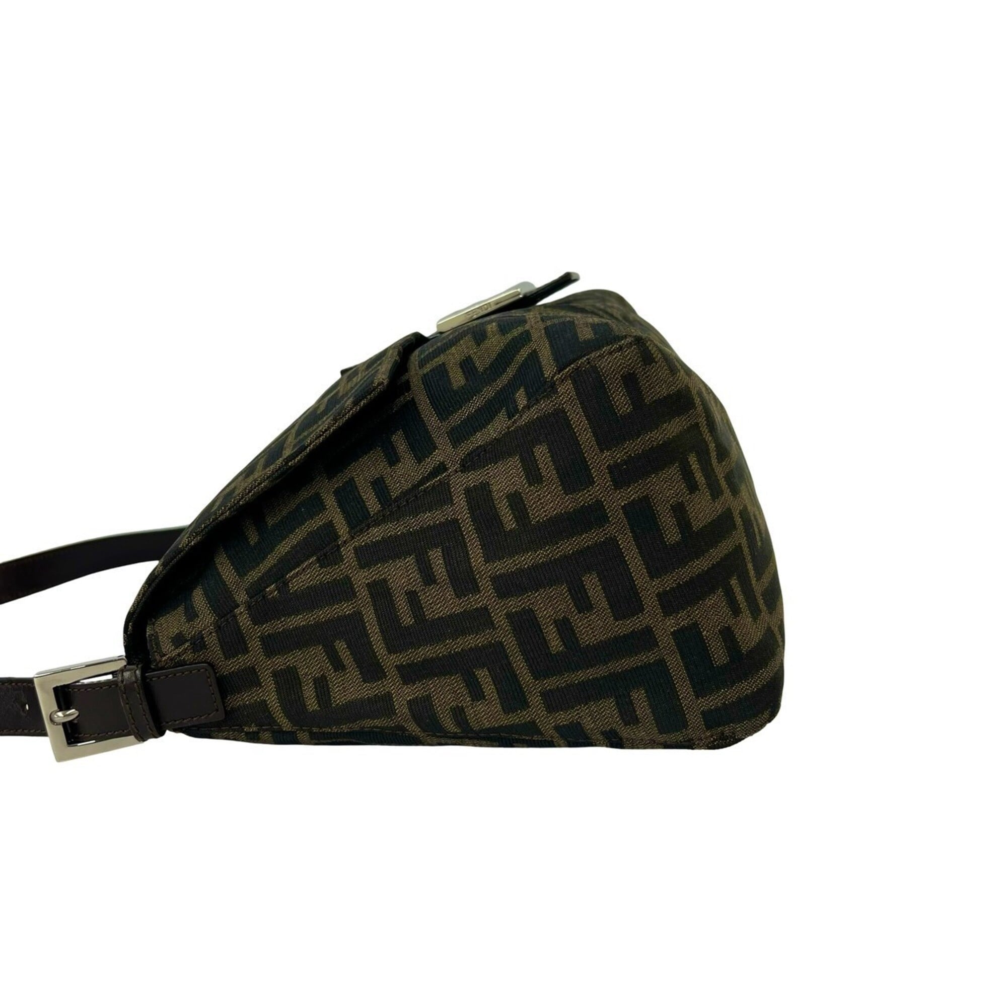 Fendi Black Brown Canvas Leather Shoulder Bag (Pre-Owned)