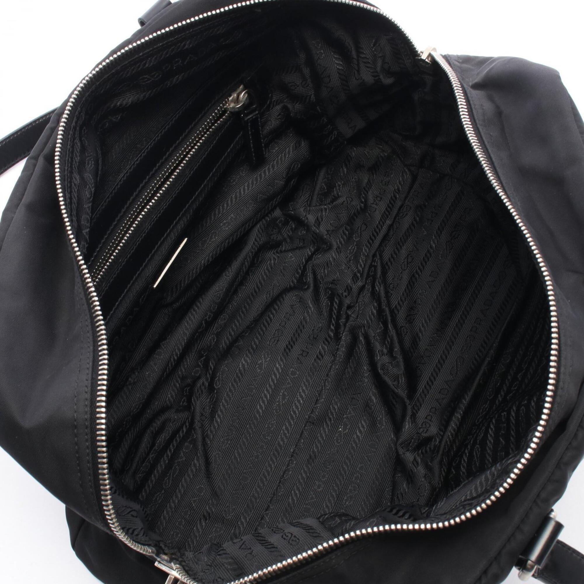 Prada Black Nylon Leather Handbag Shoulder Bag (Pre-Owned)
