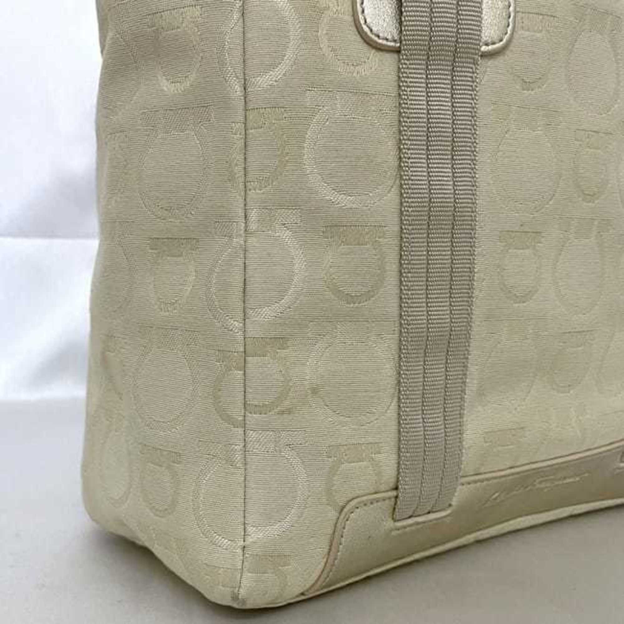 Salvatore Ferragamo Beige Canvas Leather Tote Bag (Pre-Owned)