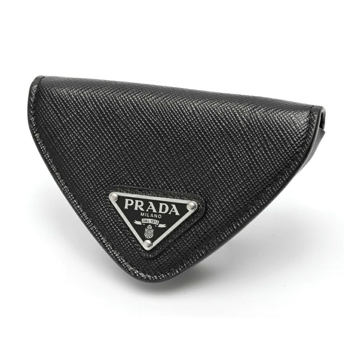 Prada Black Saffiano Triangle Leather Coin Purse/Coin Case (Pre-Owned)