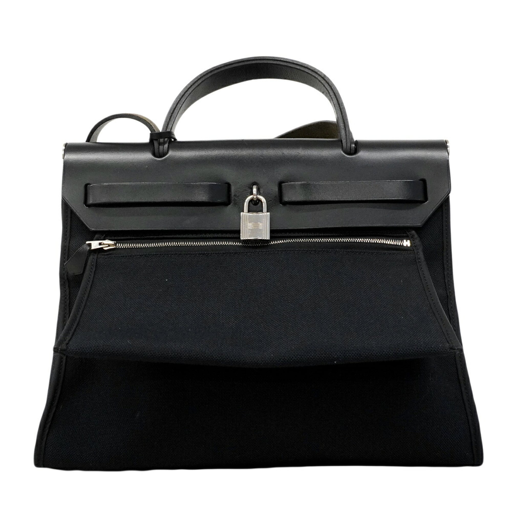 Hermes Black Toile Officier Handbag (Pre-Owned)