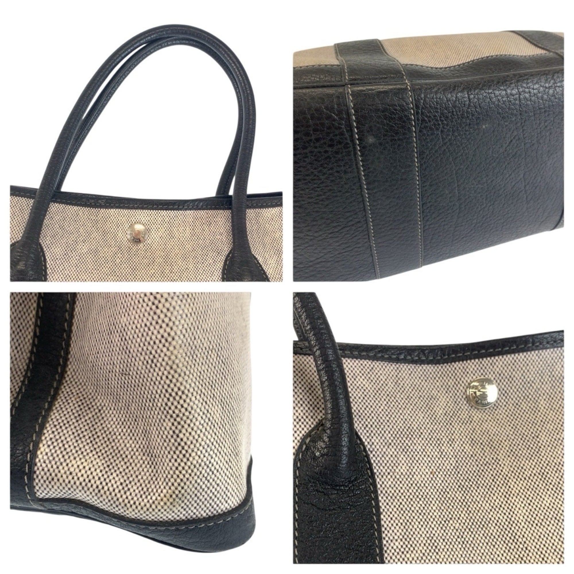 Hermes Black Gray Toile H Leather Handbag Tote Bag (Pre-Owned)