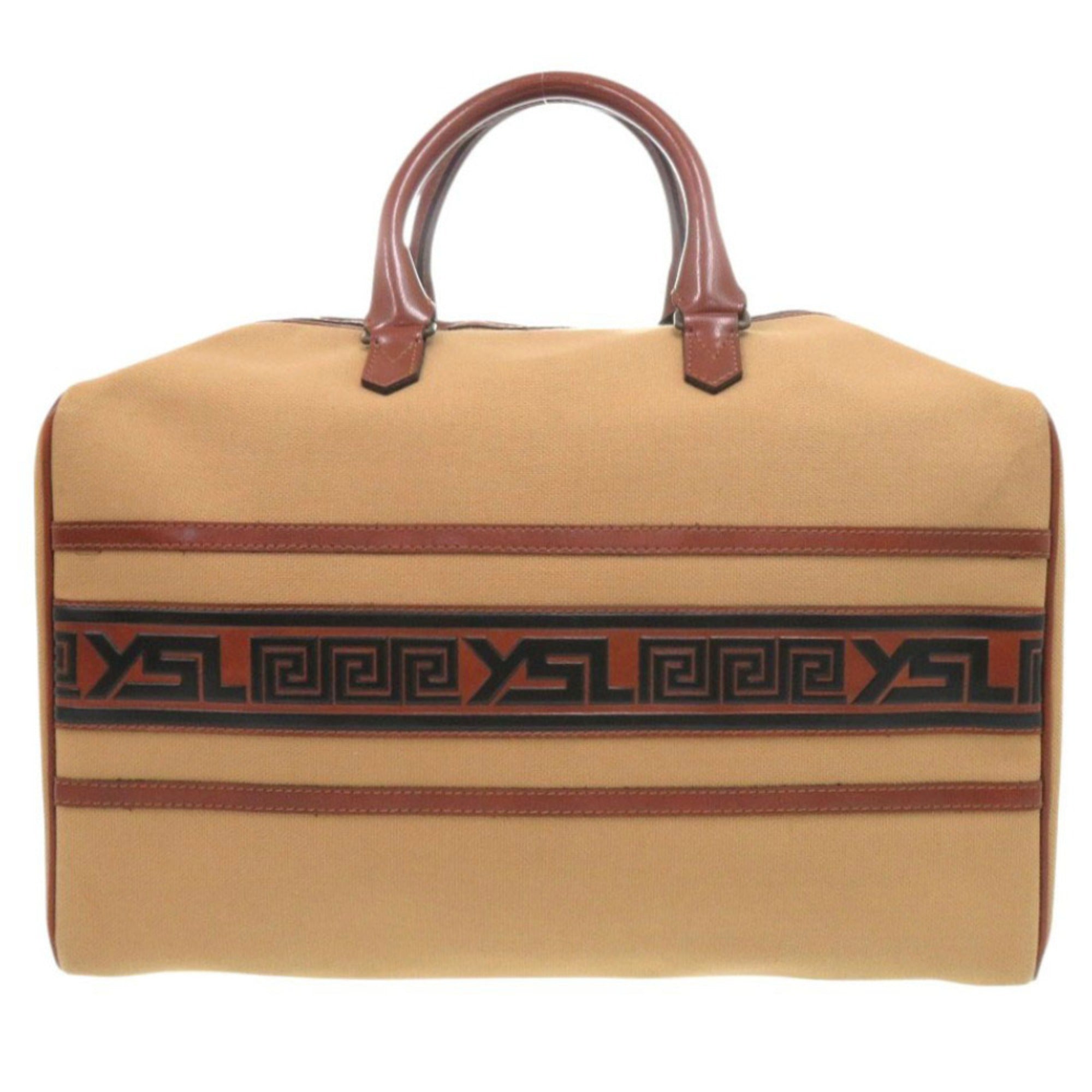 Yves Saint Laurent Brown Canvas Leather Boston Bag (Pre-Owned)