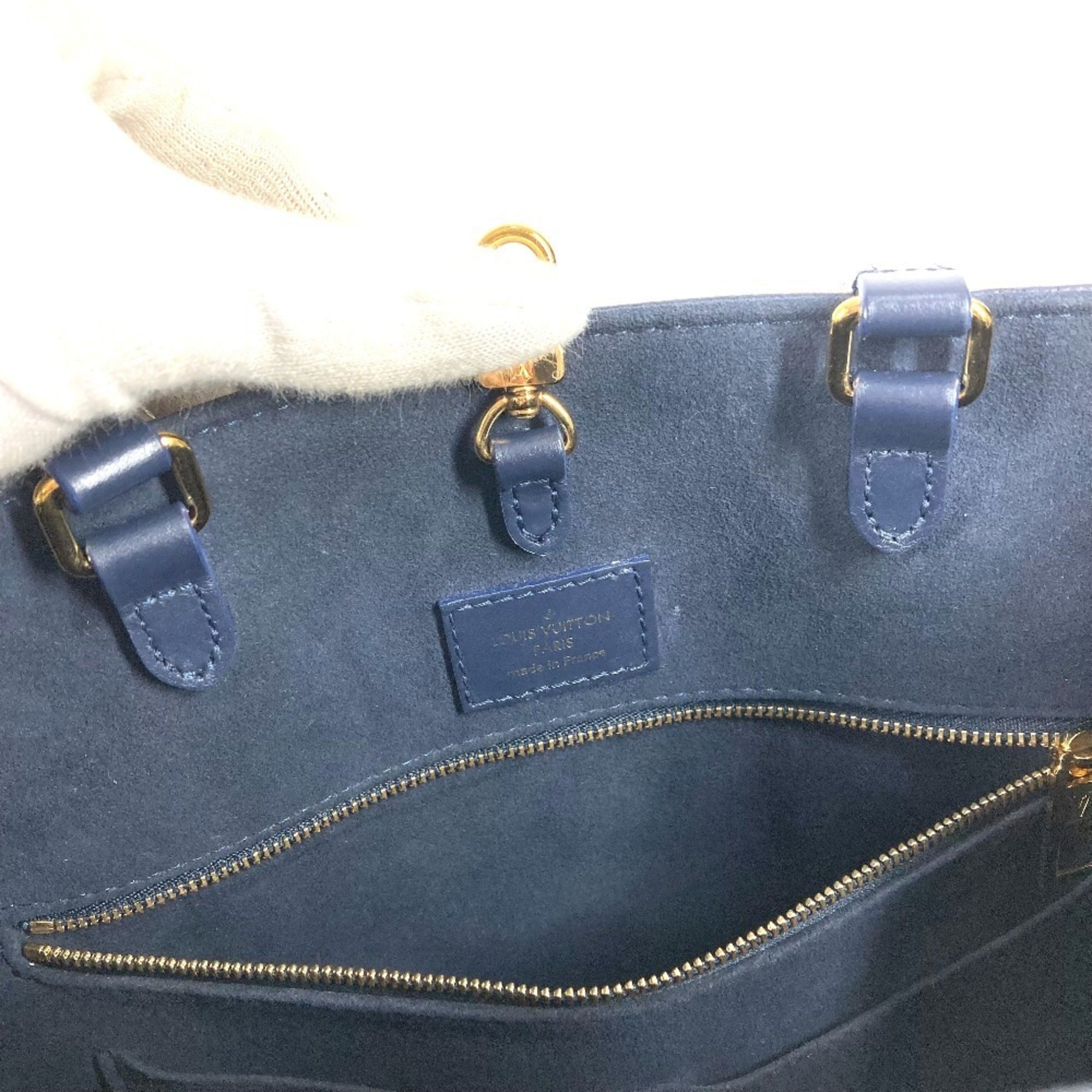Louis Vuitton Navy White Leather Shoulder Bag Tote Bag (Pre-Owned)