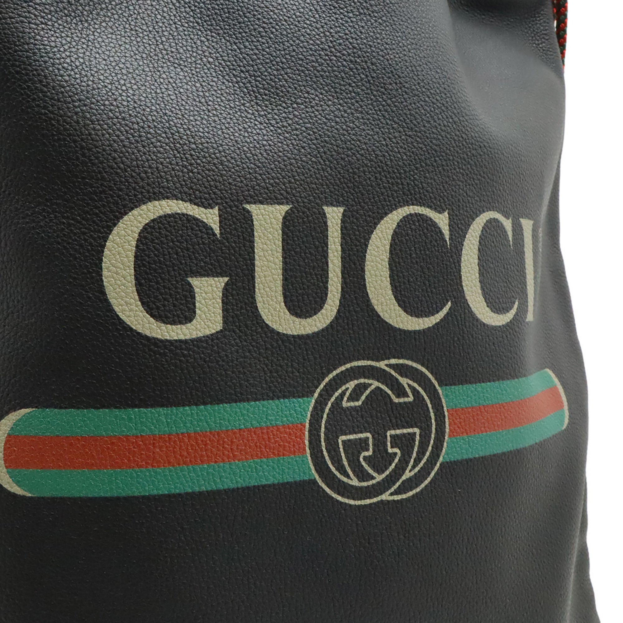Gucci Black Green Red Color Leather Backpack (Pre-Owned)