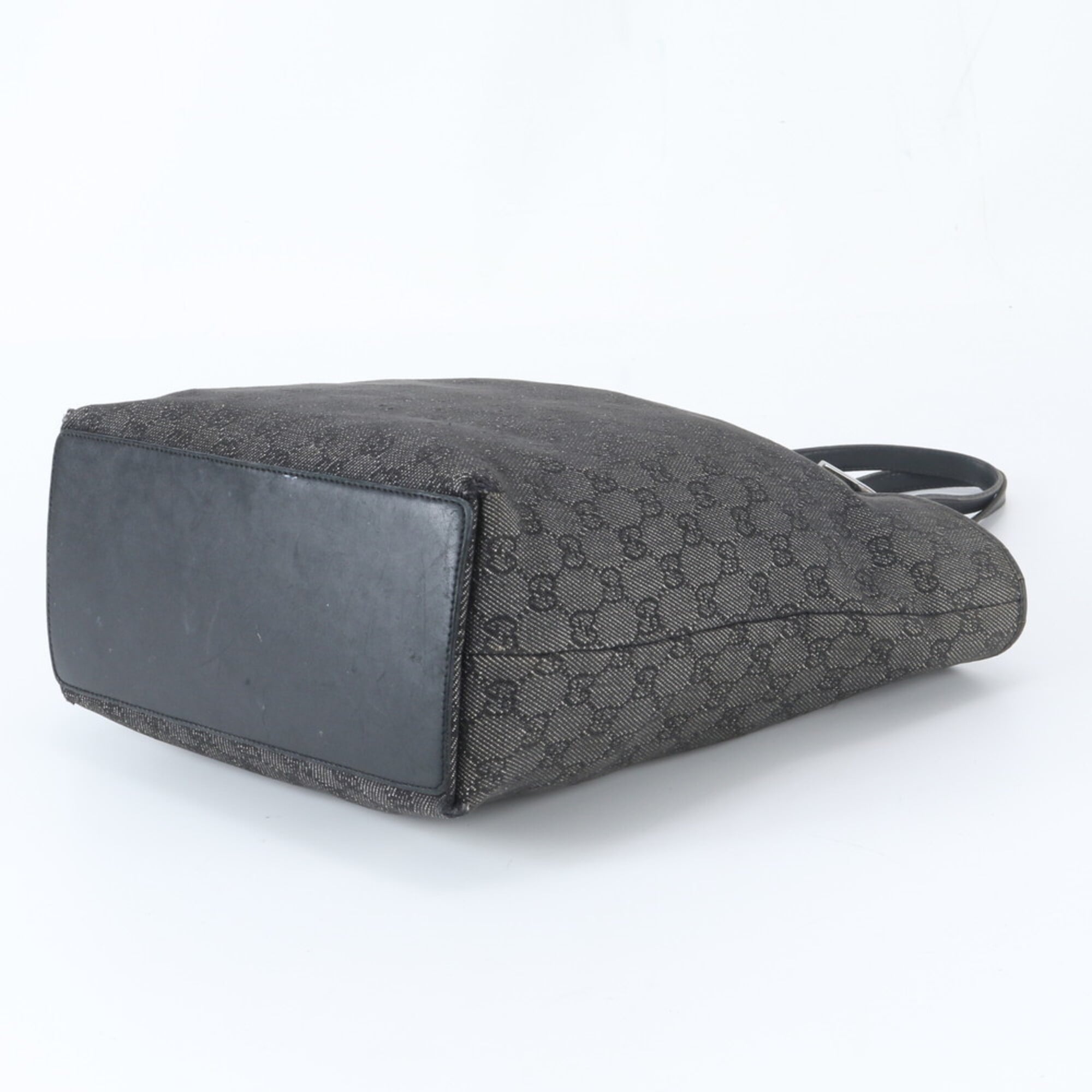 Gucci Black Gray Leather Canvas Handbag Tote Bag (Pre-Owned)