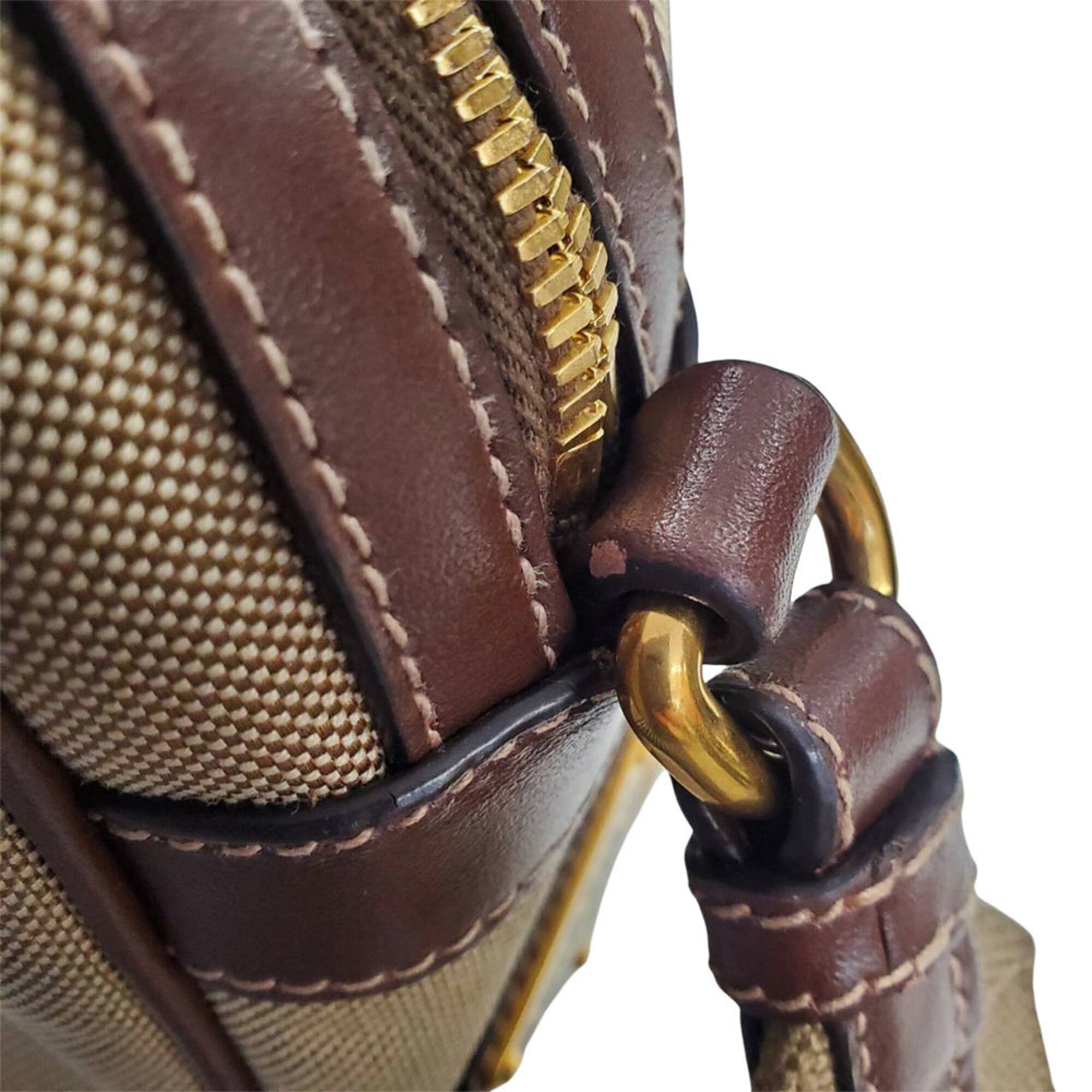 Prada Beige Brown Nylon Canvas Handbag Shoulder Bag (Pre-Owned)