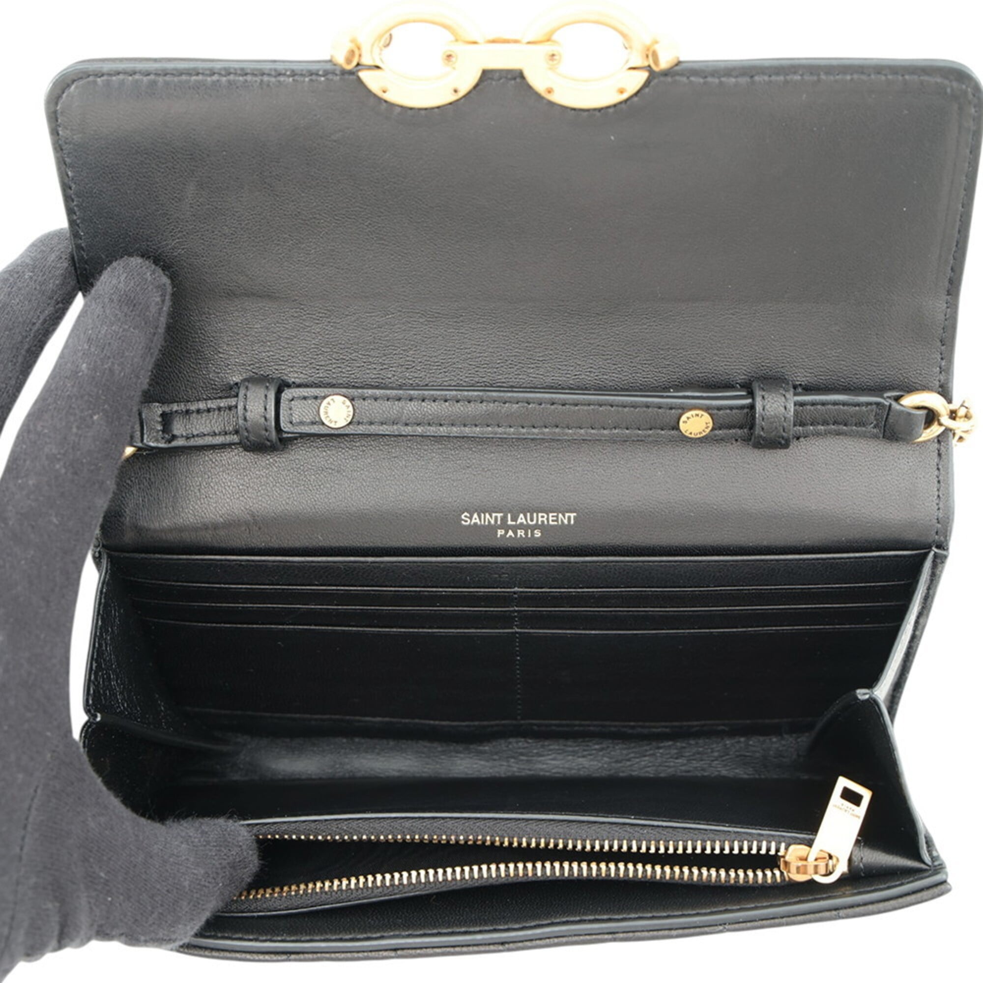 Yves Saint Laurent Black Leather Chain/Shoulder Wallet (Pre-Owned)