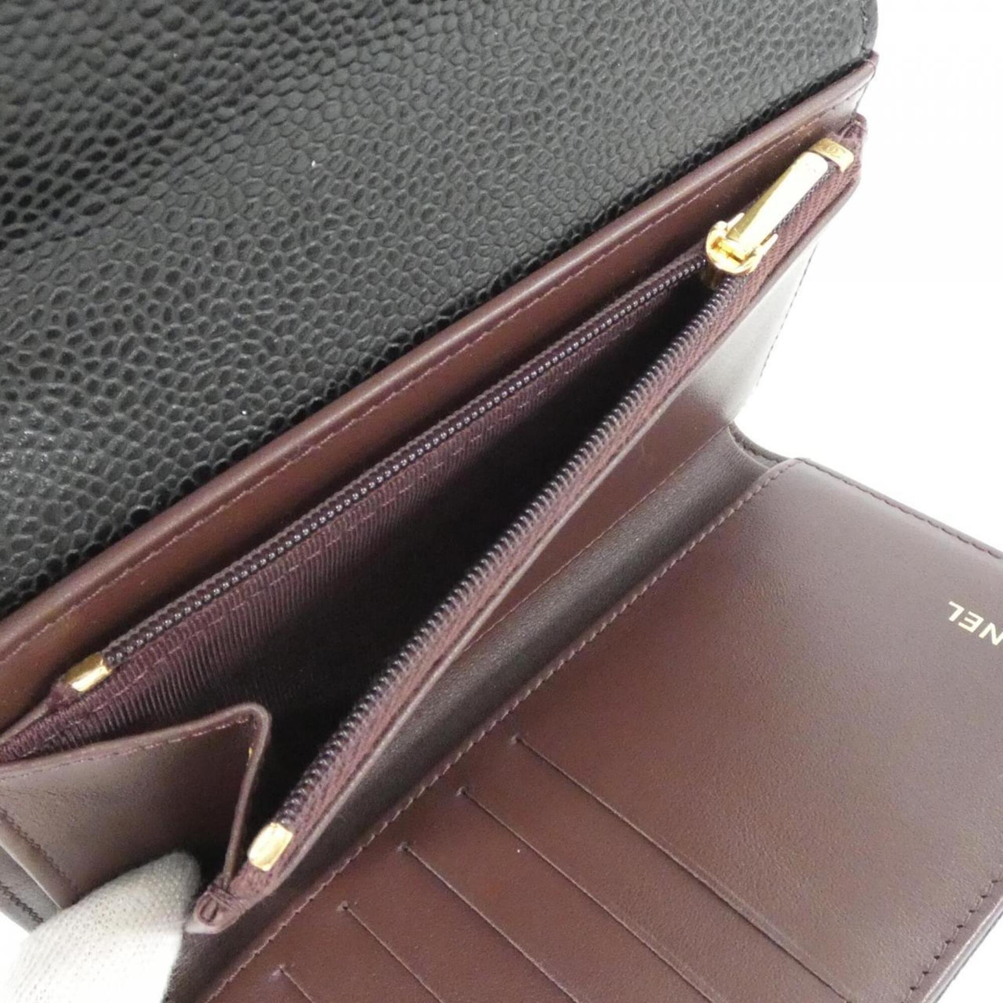 Chanel Black Bordeaux Grained Calfskin Wallet (Tri-Fold) (Pre-Owned)