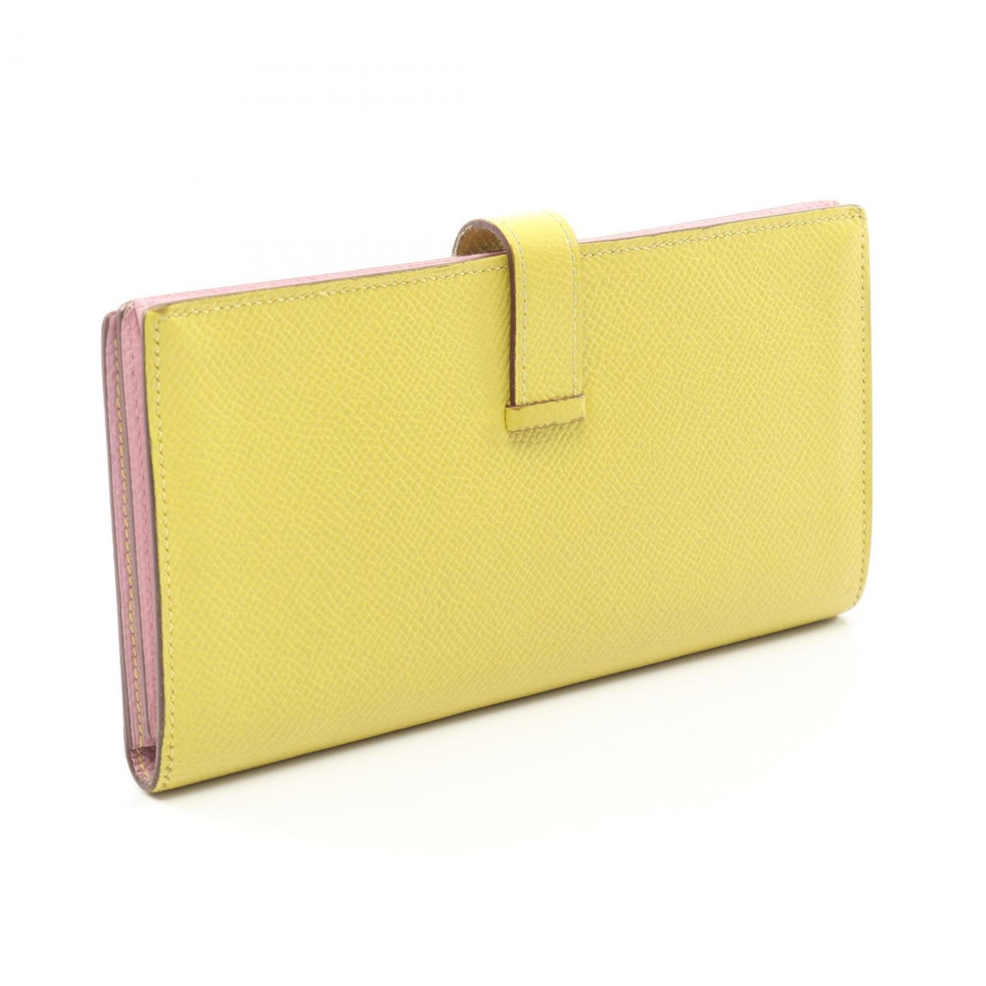 Hermes Lime Yellow Epsom Leather Leather Long Wallet (Bi-Fold) (Pre-Owned)