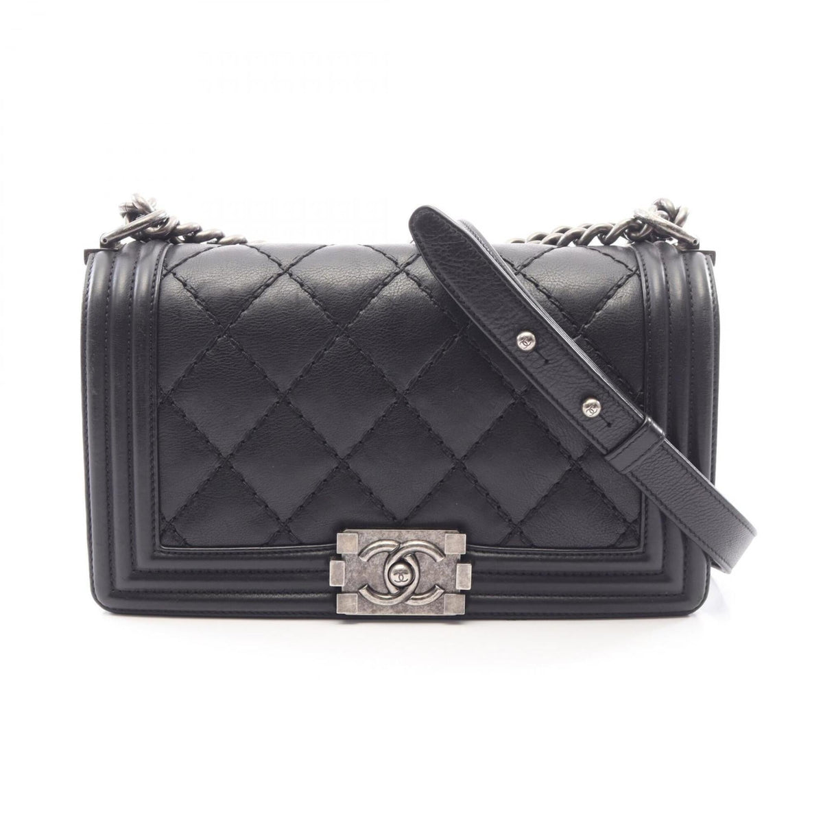 Chanel Black Leather Handbag Shoulder Bag (Pre-Owned)