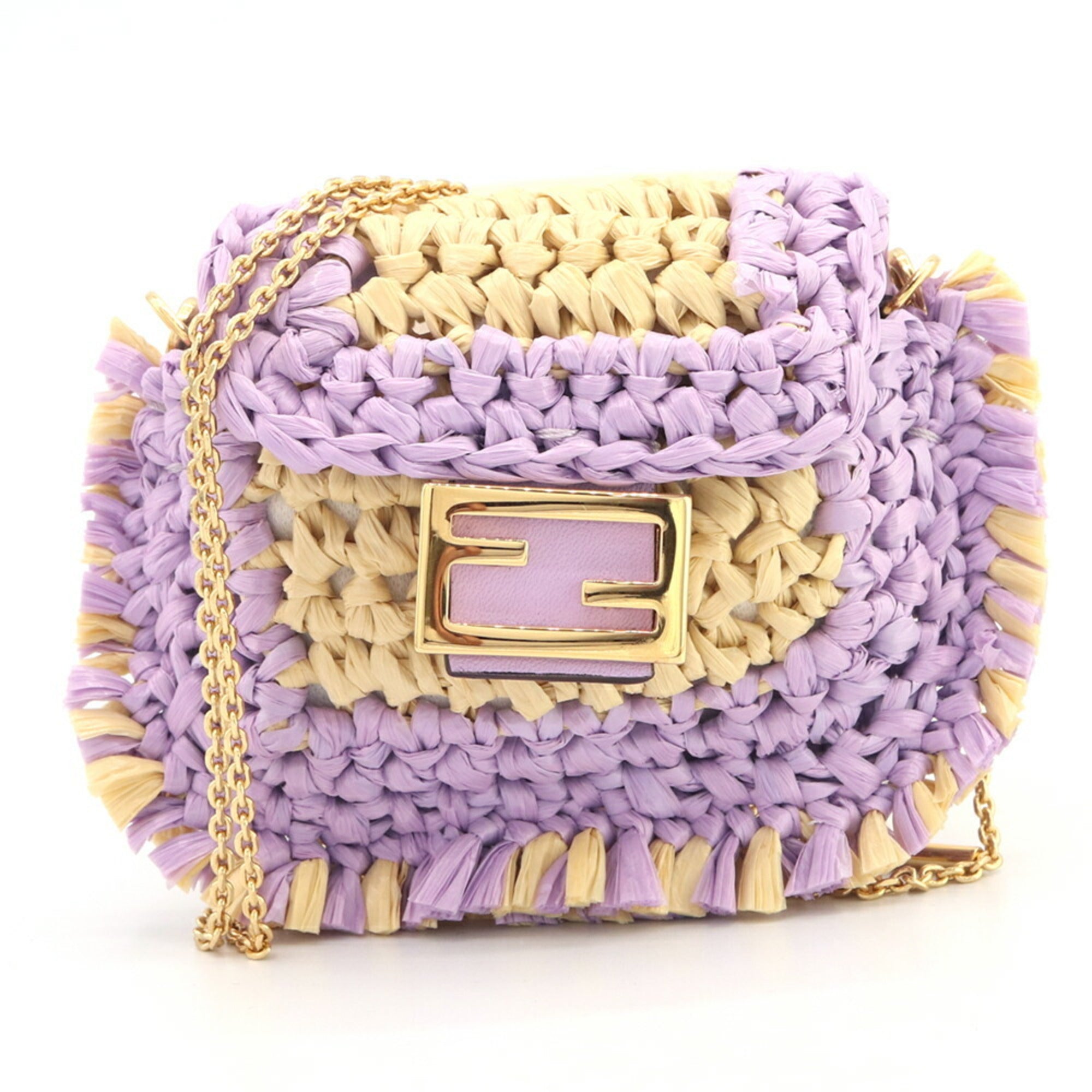 Fendi Raffia Leather Metal Pochette Pouch (Pre-Owned)