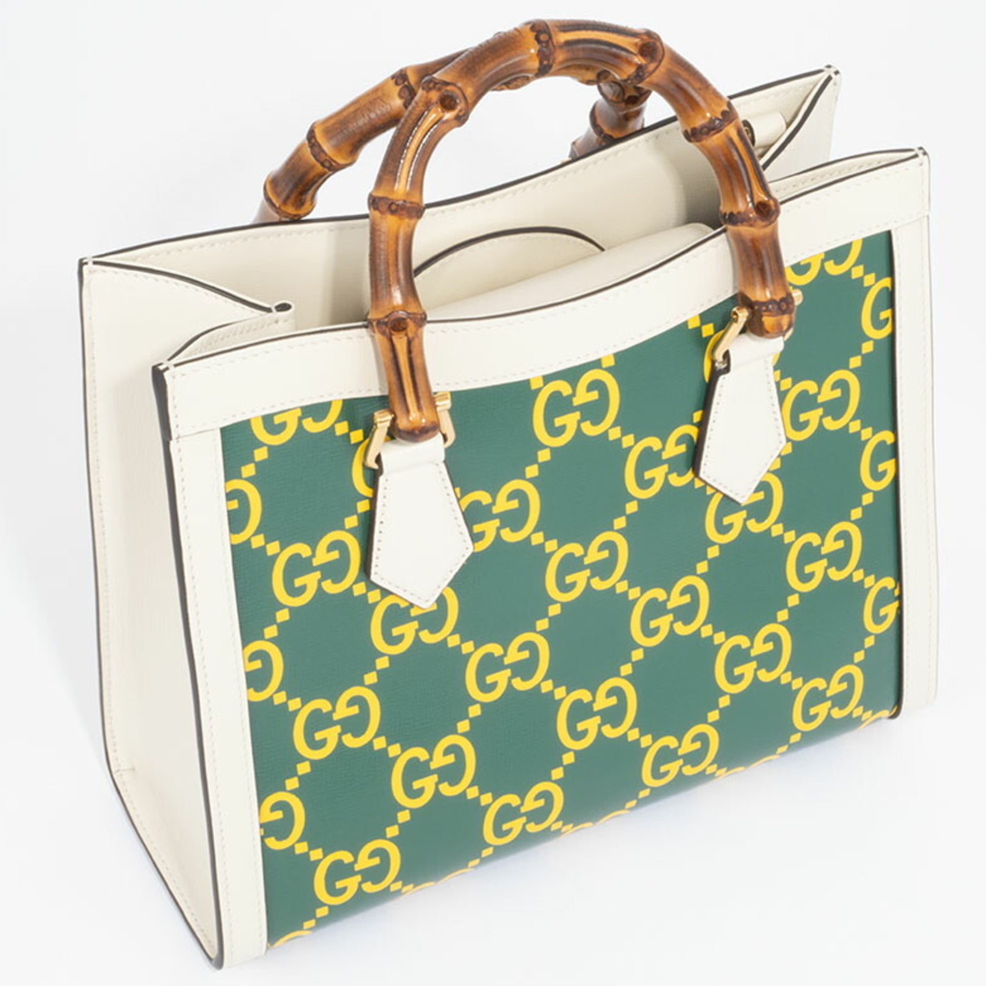 Gucci Green White Yellow Leather Handbag (Pre-Owned)