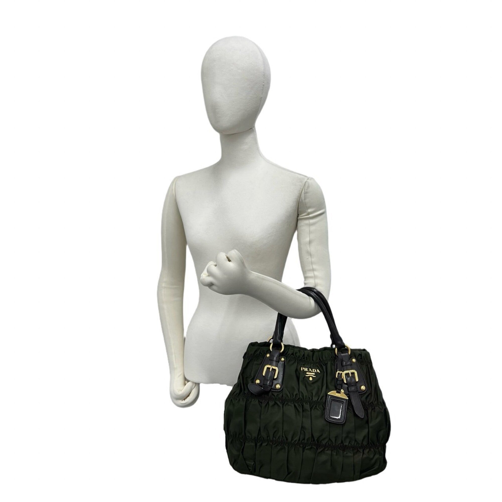 Prada Brown Khaki Nylon Leather Handbag Tote Bag (Pre-Owned)