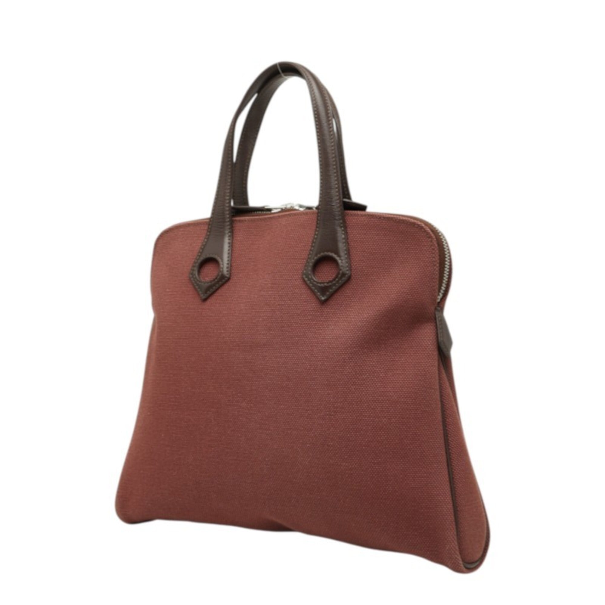 Hermes Brown Red Color Wine Toile H Leather Handbag Tote Bag (Pre-Owned)