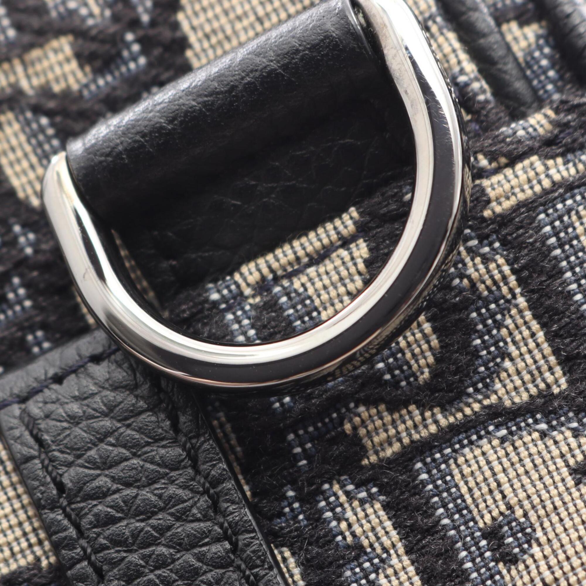Christian Dior Black Ivory Navy Jacquard Leather Handbag Saddle Bag Shoulder Bag (Pre-Owned)